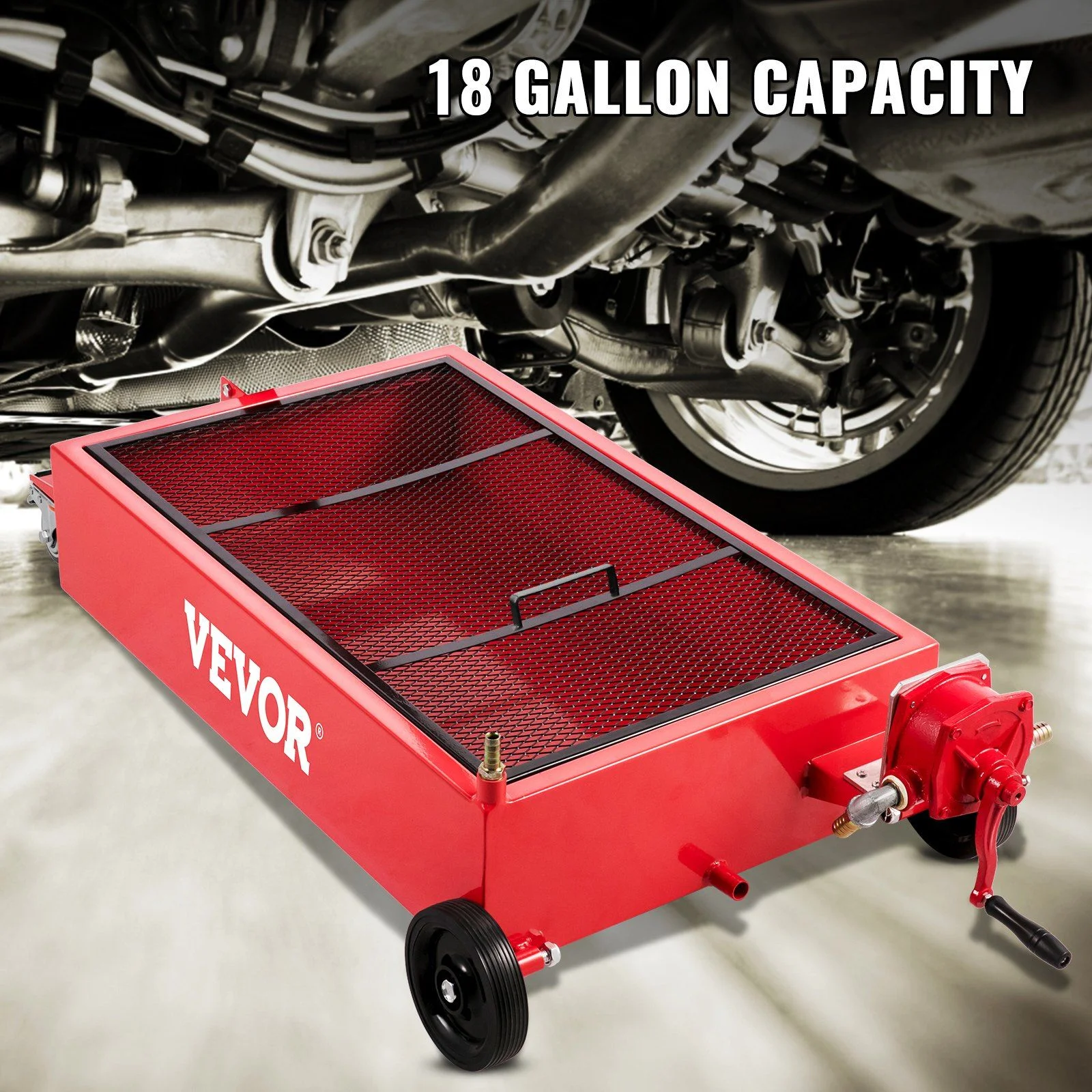 Large 20 Gallon Oil Drain Pan 76L Capacity, Includes Pump, Hose Swivel Wheels, Low Profile Oil Change Tank for Cars, SUVs, Trucks - Image 3