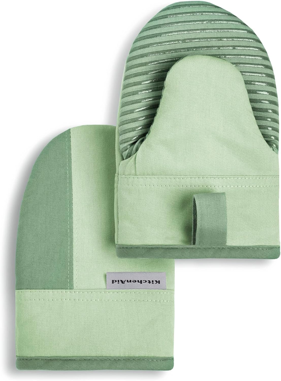 KitchenAid Beacon Two-Tone Non-Slip Mini Oven Mitt Set, Pistachio/Graphite Green, 5.5
