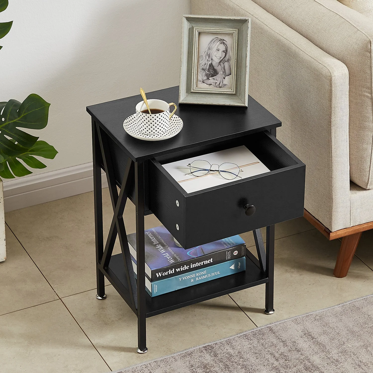 3-Piece Bedroom Set with Twin Size Bed Frame and 1-Drawer Black Nightstands(Twin/Black Nightstands) - Image 10