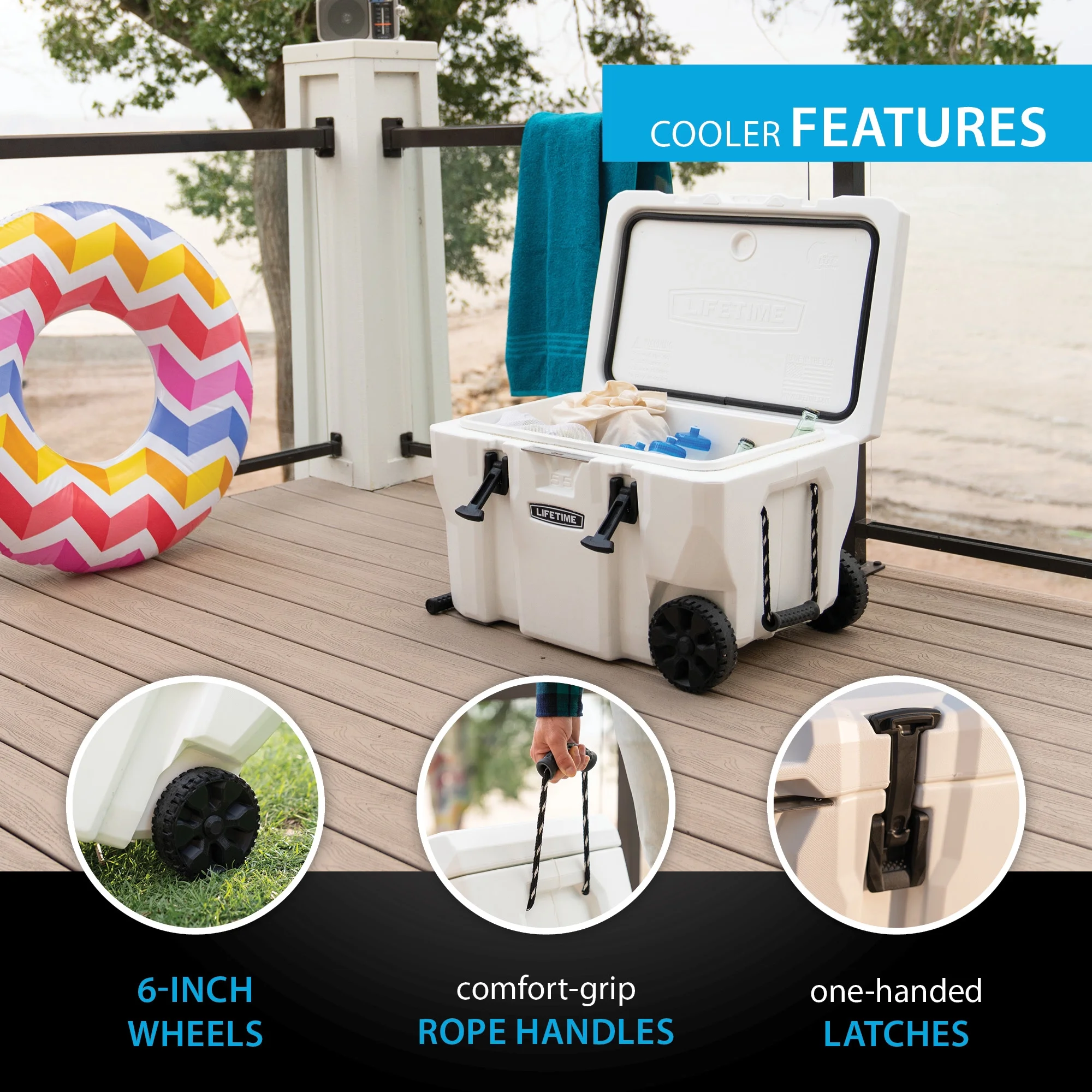 55 qt Bear-Resistant Camping Cooler Wheeled, Premium High Performance, Ice Retention, Hard Cooler, 60 Can Capacity, White (91072)(Single) - Image 6