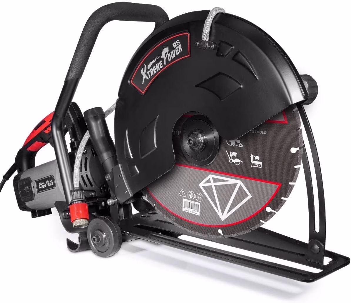 XtremepowerUS 14 Electric Concrete Saw, 2600W/15A Motor, Circular Saw Cutter With 5 Cutting Depth, Wet/Dry Disk Saw Cutter Includes Water Line, Pump For Stone, Brick, Porcelain, Concrete
