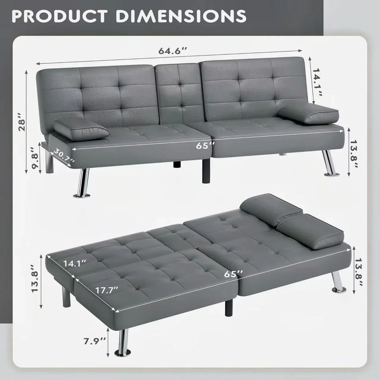 Canapé-lit futon Homall en cuir avec accoudoirs et fauteuil inclinable réglable
