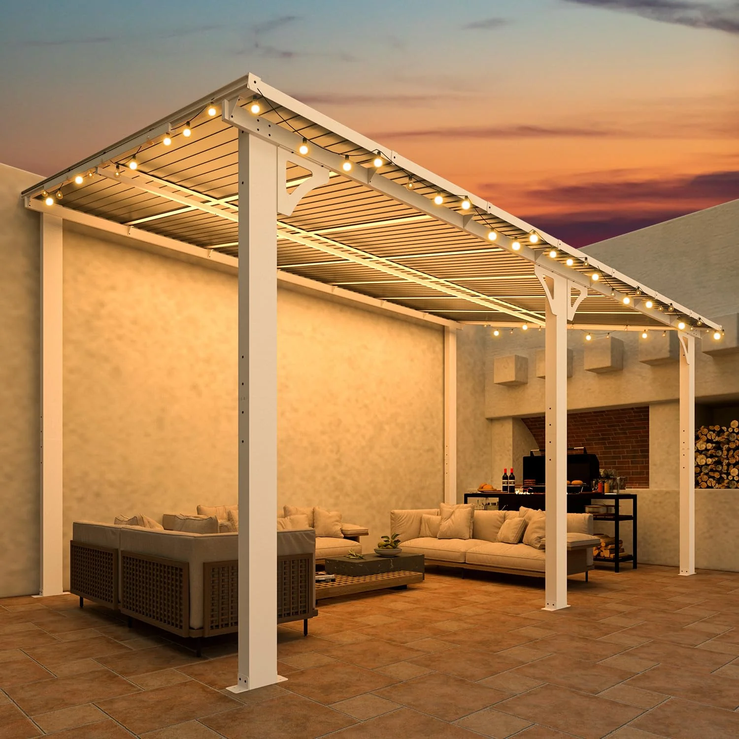 AECOJOY 14'x8' Wall Mounted Gazebos Pergola, White