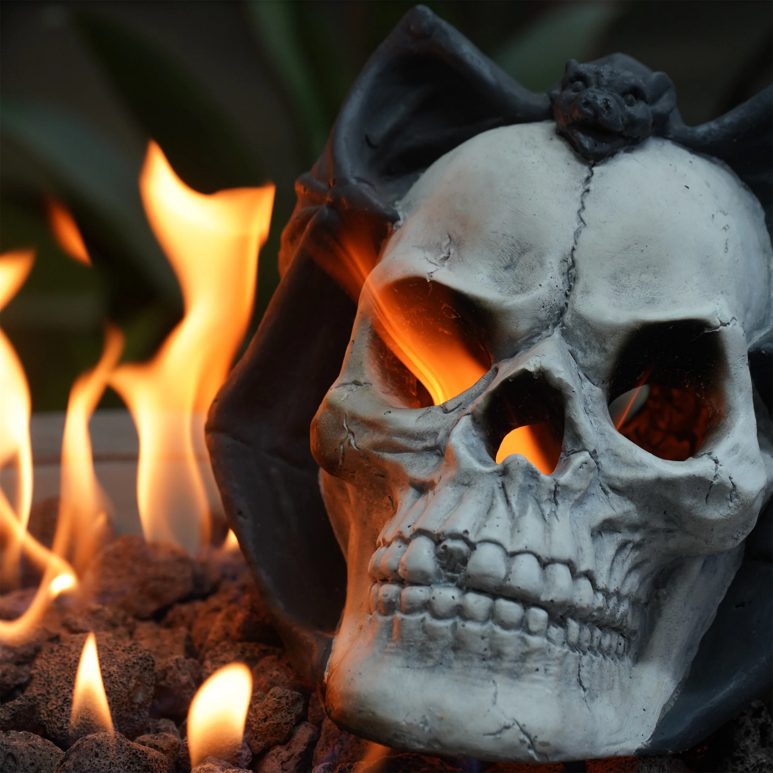 AECOJOY Fire Pit Demon Skull Gas Log for Ventless & Vent Free, Halloween Decor