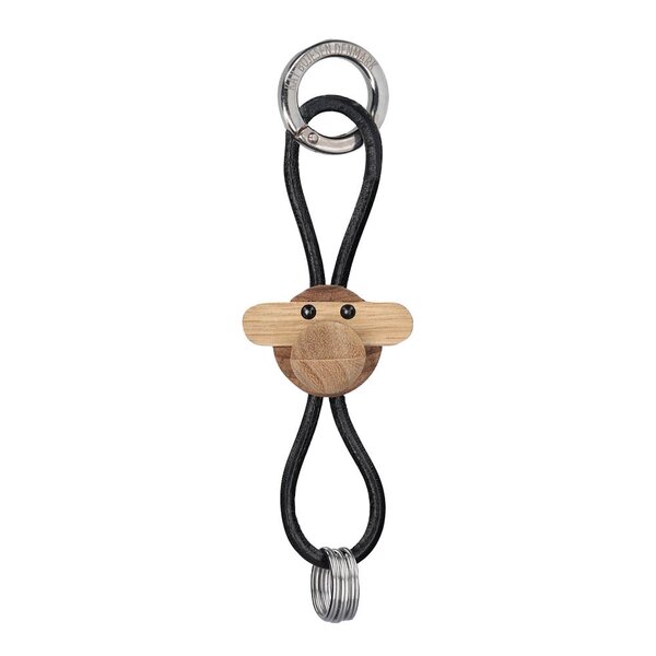 Ape nøkkelring 3 cm sølv/svart/teak/limba
