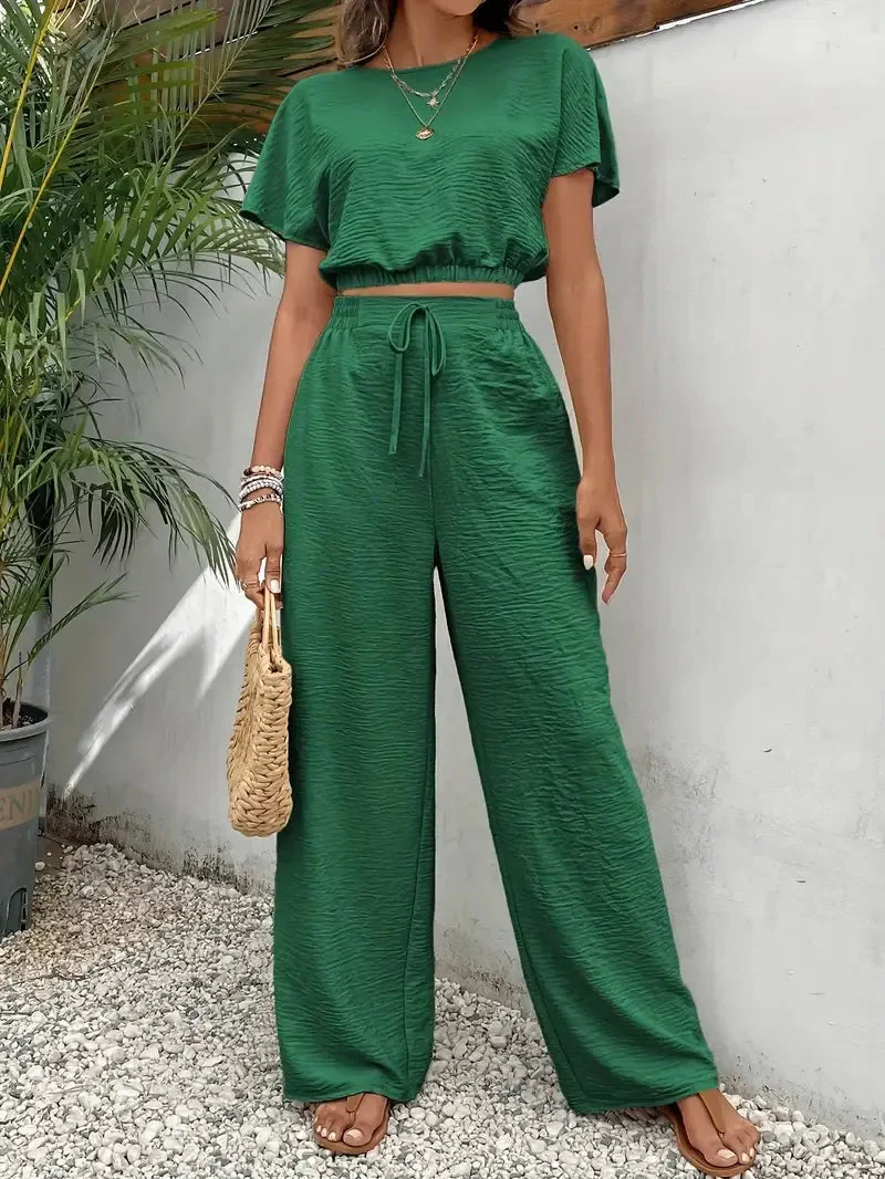 Ensemble décontracté crop top et pantalon long pour femmes
