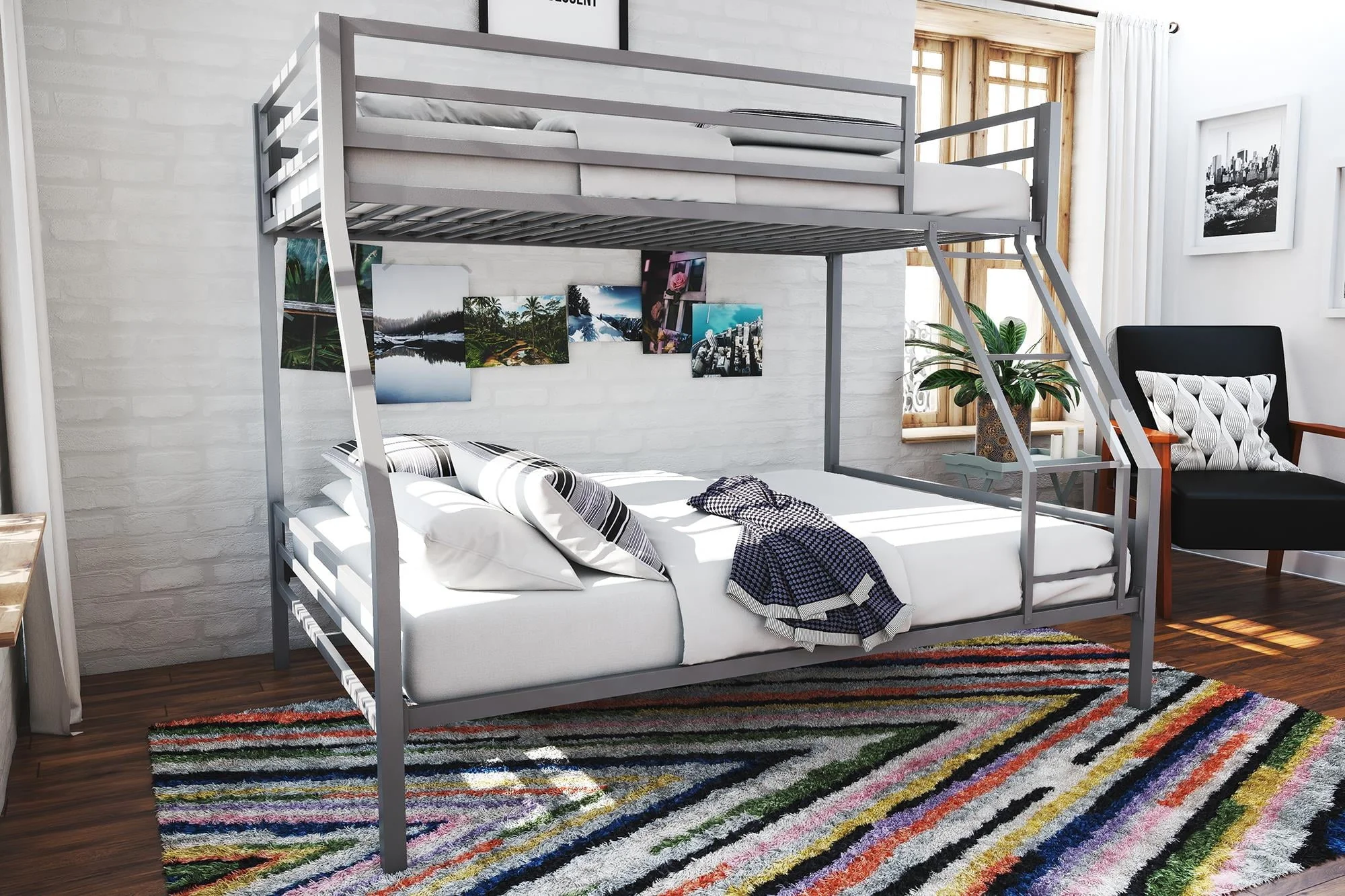 Teen Charlie Twin Over Full Metal Bunk Bed, Gray
