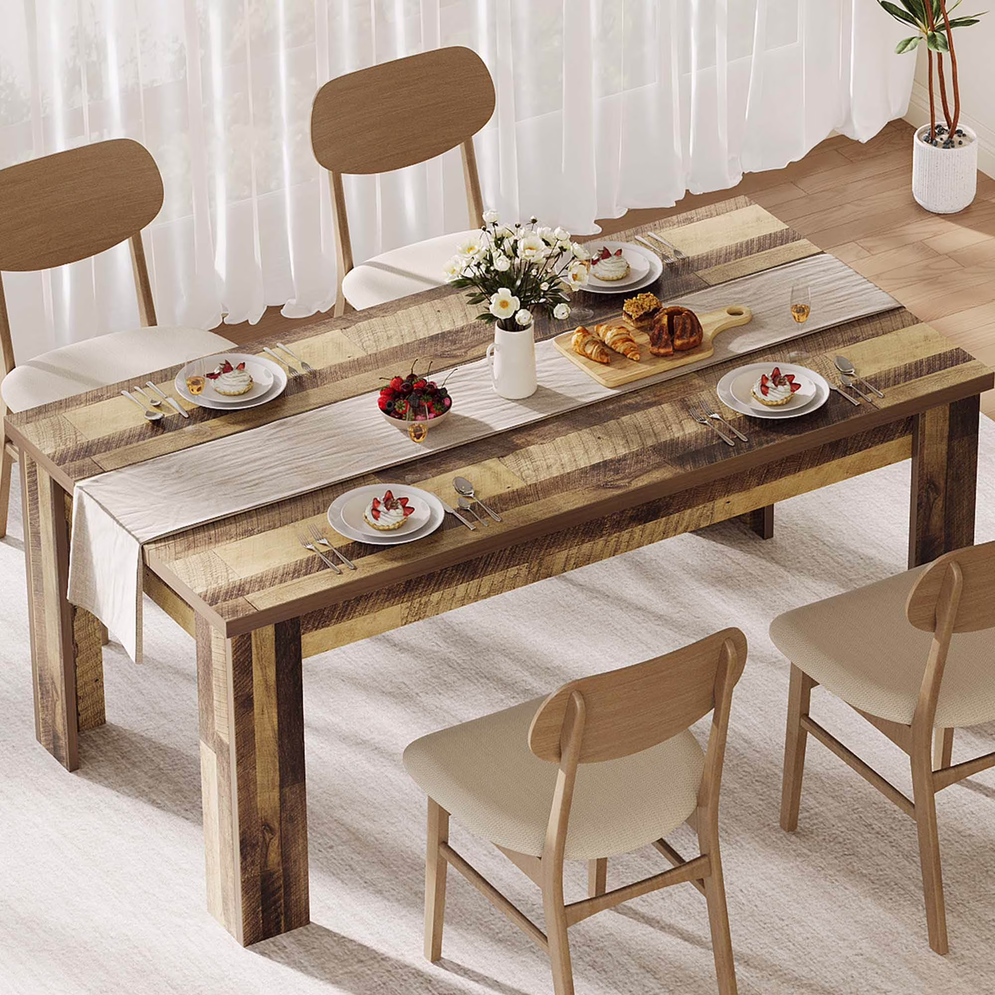 Dining Table for 4-6,63-inch Dining Tables for 4,Farmhouse Kitchen Table with Large Tabletop,Rectangular Dining Room Table,Kitchen Dining Table Dinner Table for Kitchen,Living Room��Only table��(grey-1.18" Thickened Tabletop) - Image 5
