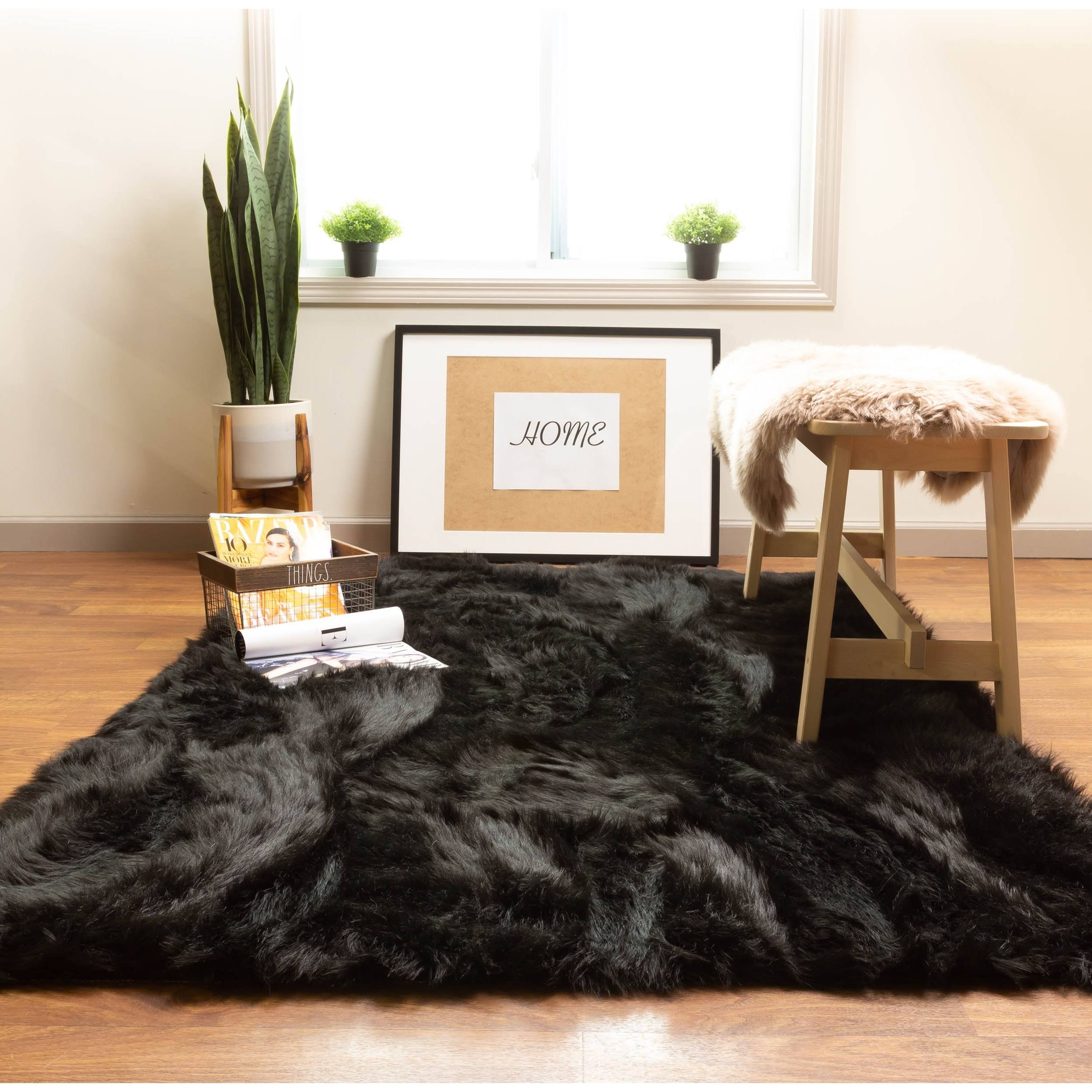 Silver Orchid Parrott Faux Fur Sheepskin Area Rug - 8' x 10' - Black