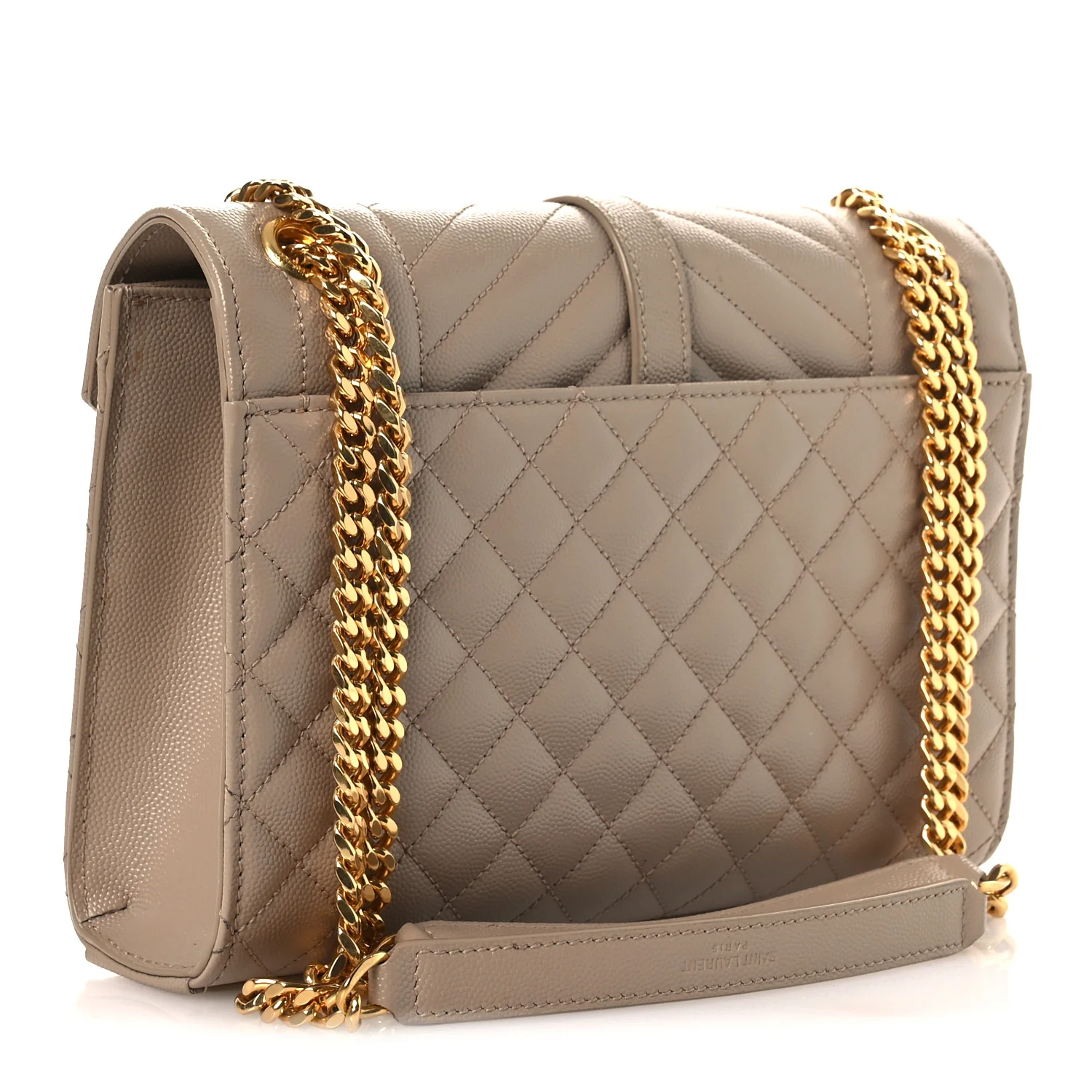 Grain De Poudre Textured Mixed Matelasse Medium Triquilt Monogram Satchel Dark Beige
