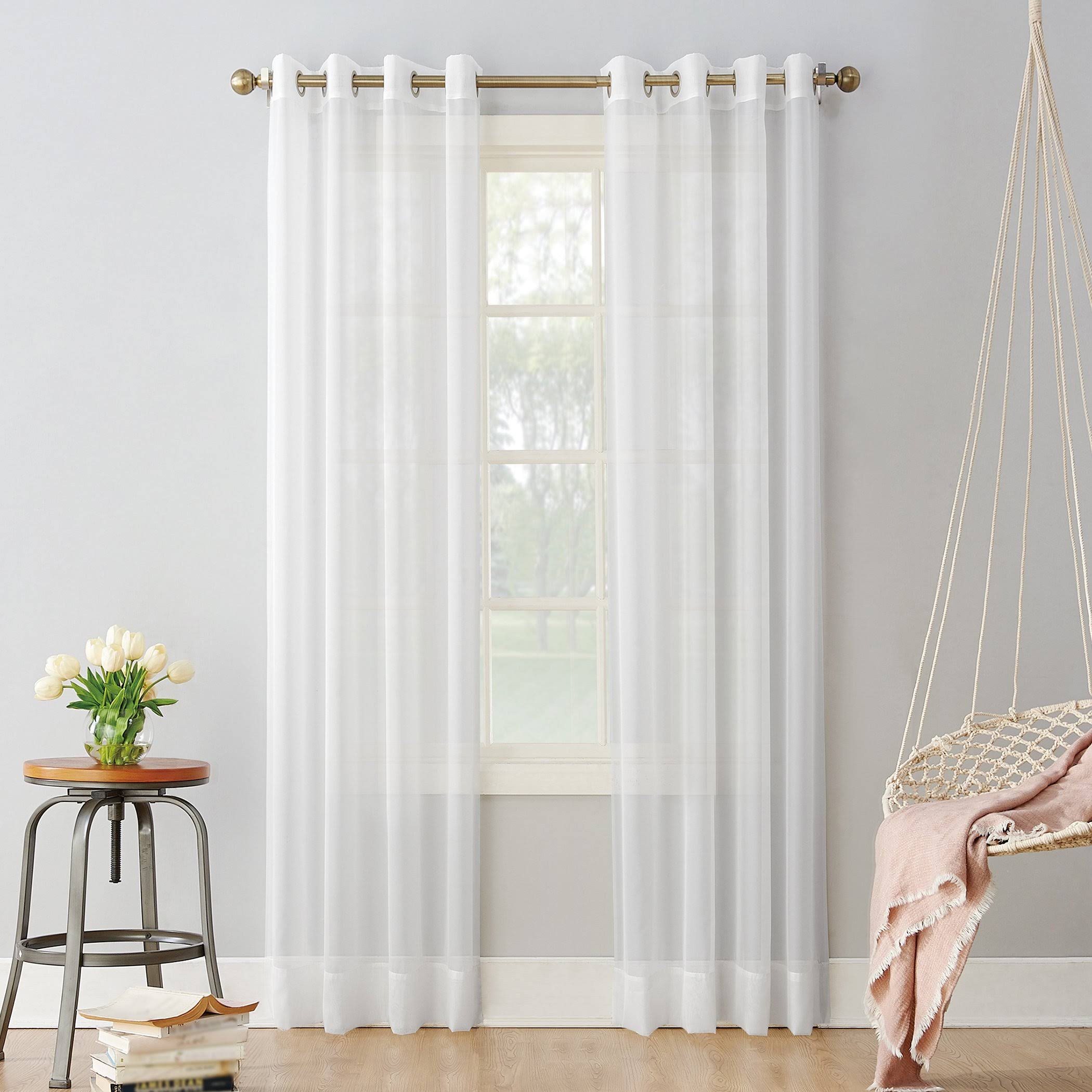No. 918 Emily White Voile 84 in. L x 59 in. W Sheer Grommet Curtain Panel