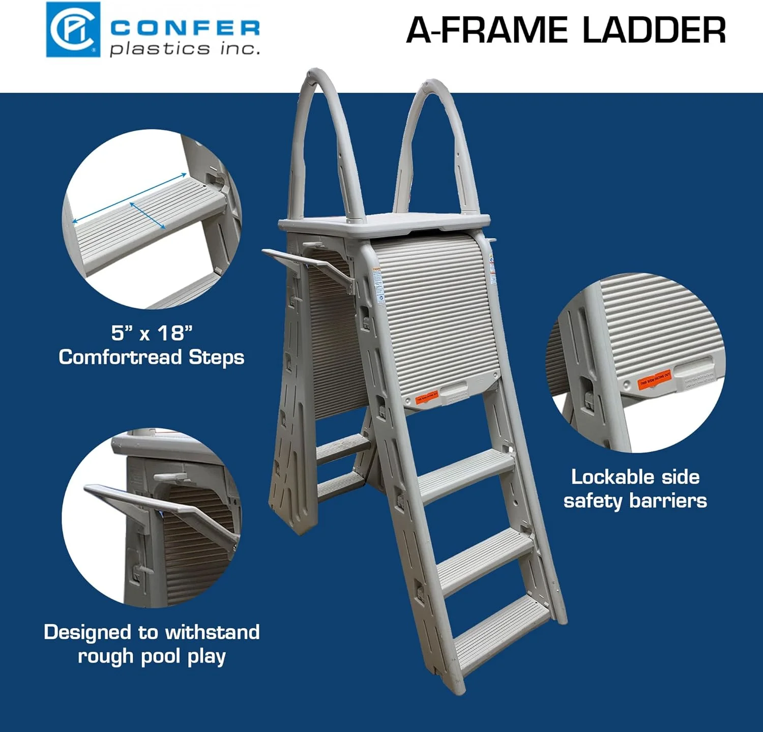 Confer Plastics a - Frame 7200 Above Ground Adjustable Pool Roll - Guard Safety Ladder