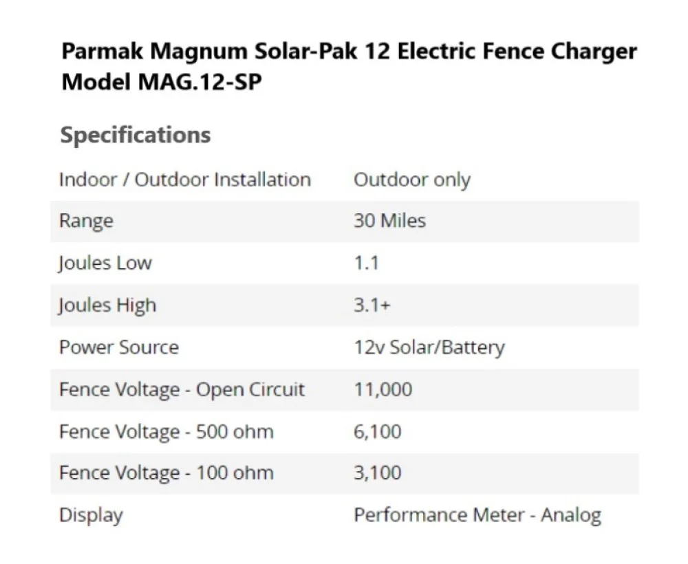 Parmak Precision MAG12SP 12 Volt Magnum Solar Fencer