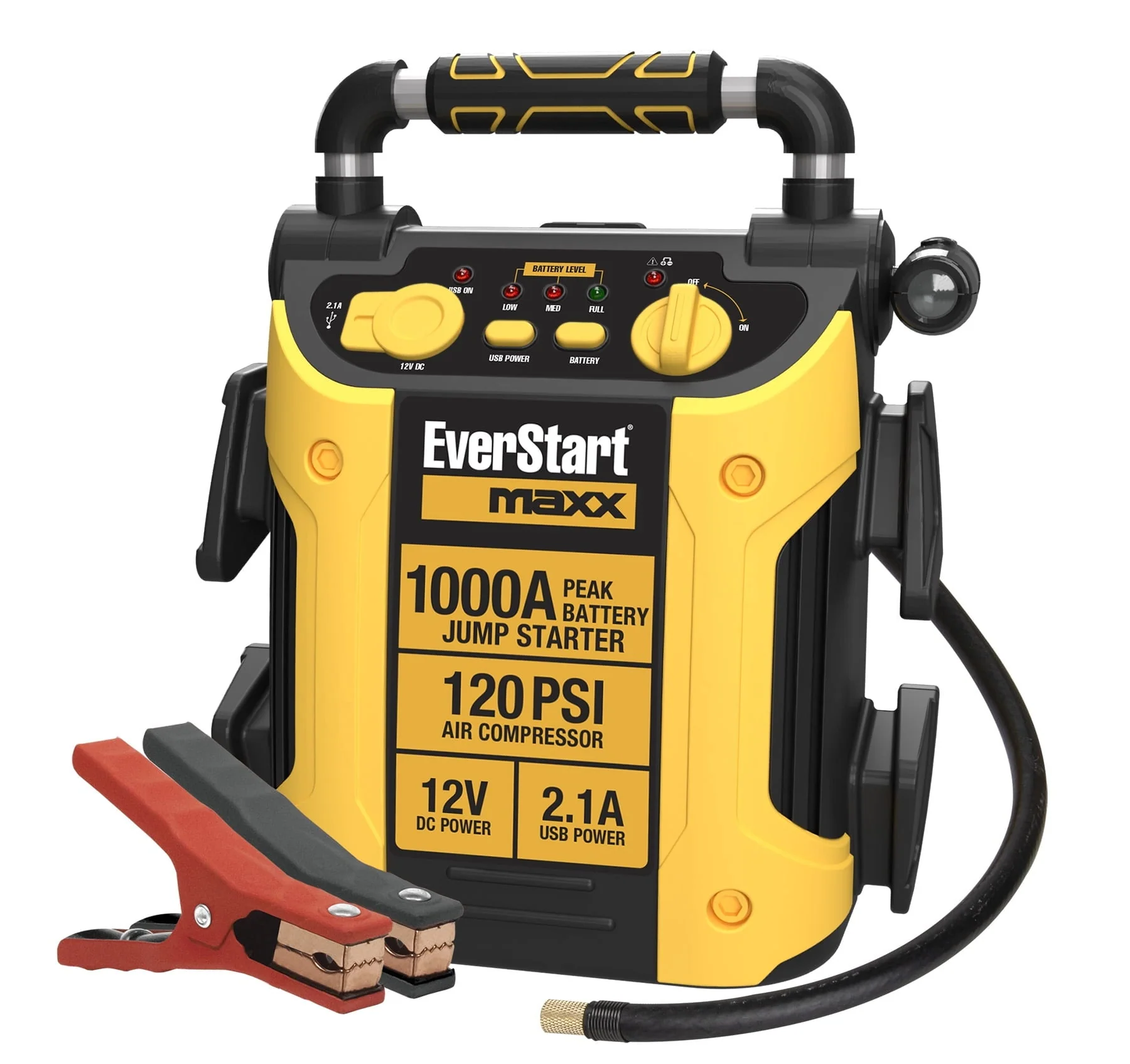 Maxx J5C09E 1000 Peak Amp Jump Starter with Compressor, Pivoting LED Light, DC and USB Port
