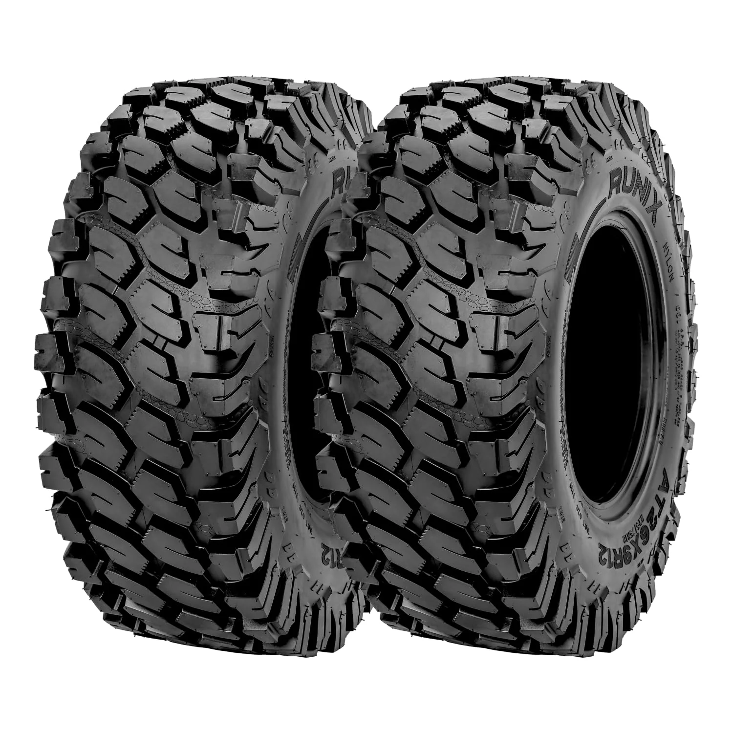 RUNIX ATV UTV Radial Tires, RUNIX TerraVance, 26X9R12, 26X9-12, Set of 2, Radial Tire, All Terrain, AT26X9R12, 6PR, Tubeless