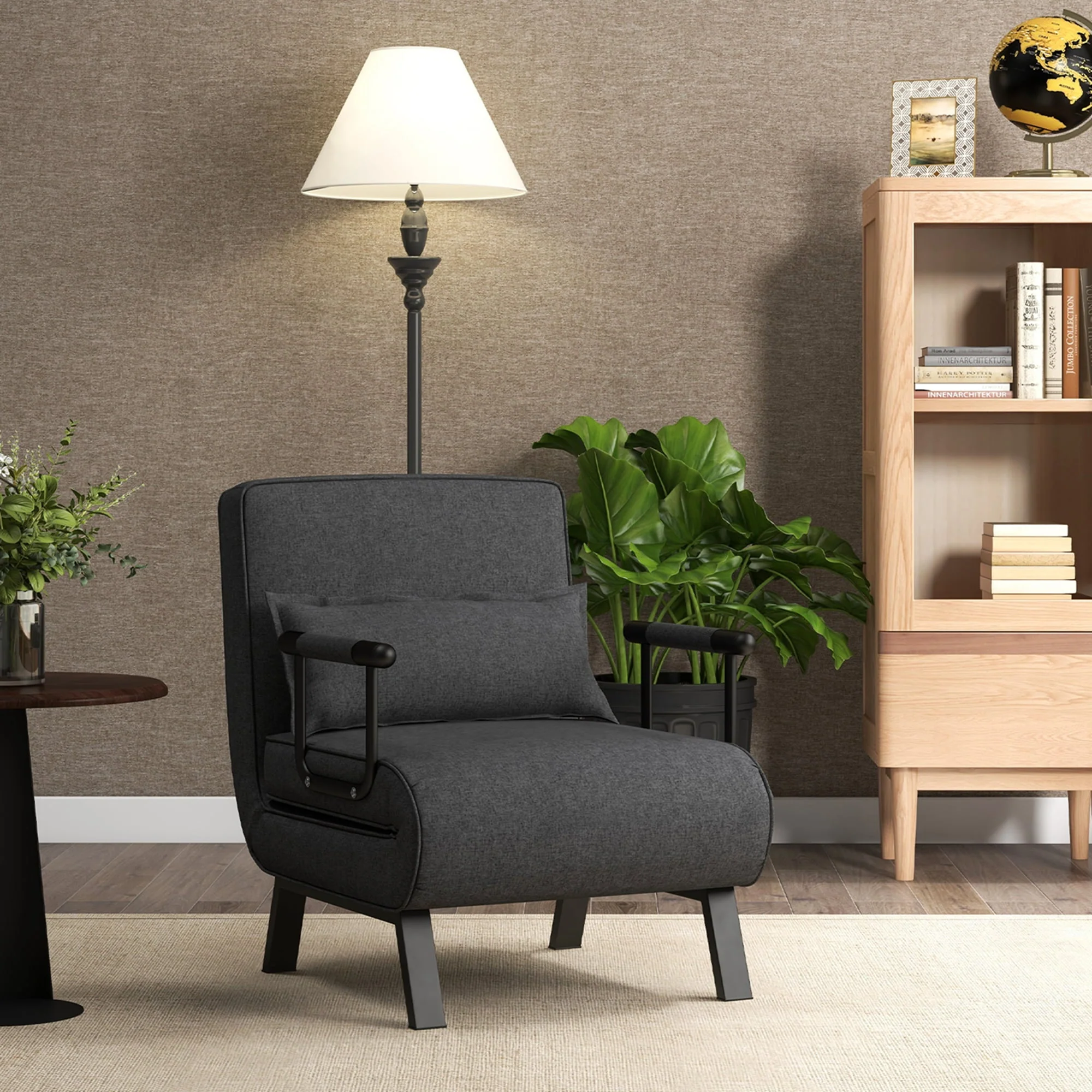Folding 6 Position Convertible Sleeper Bed Armchair Lounge Couch w/ Pillow Gray(Blue) - Image 3