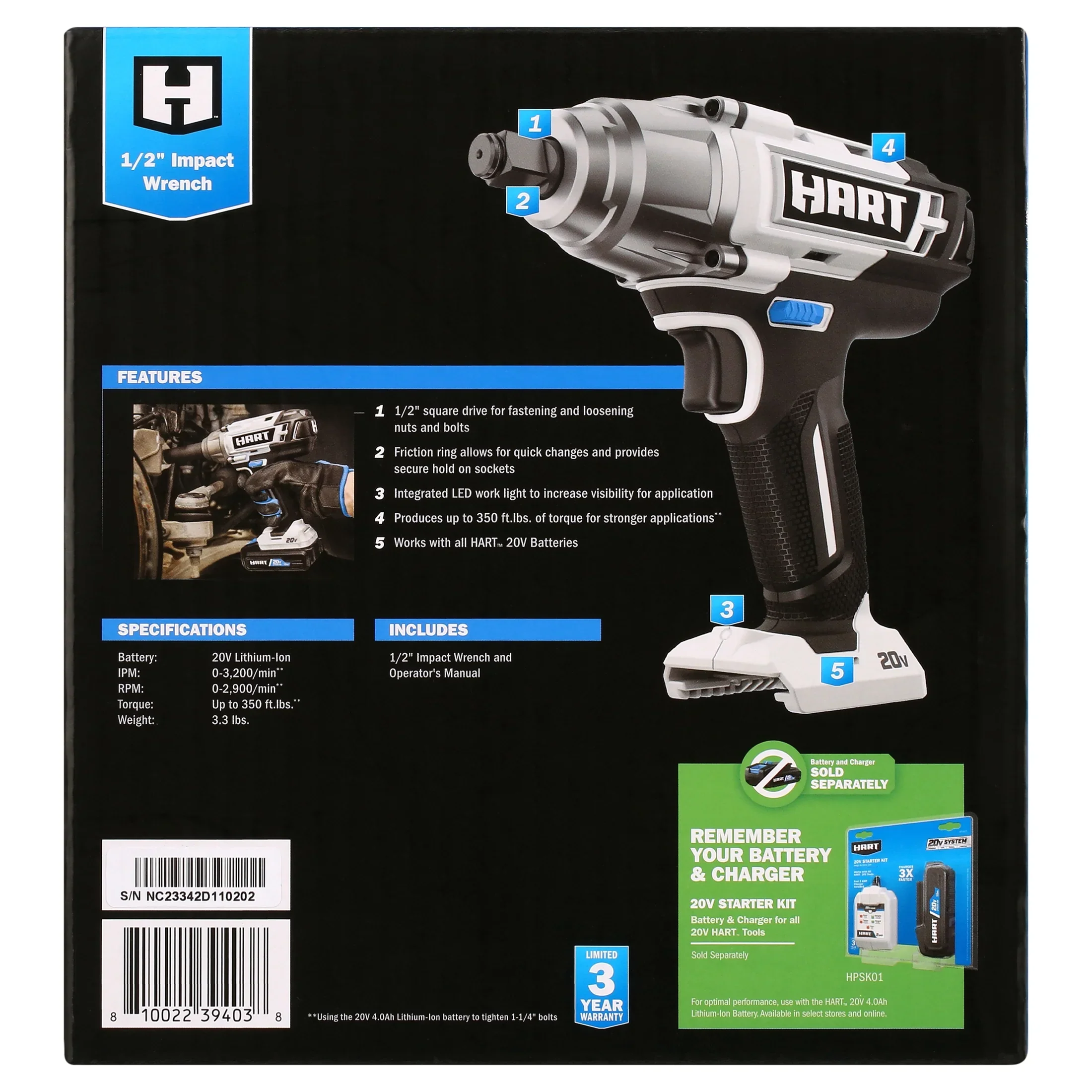 HART 20-Volt 1/2-inch Battery-Powered Impact Wrench (Battery Not Included)