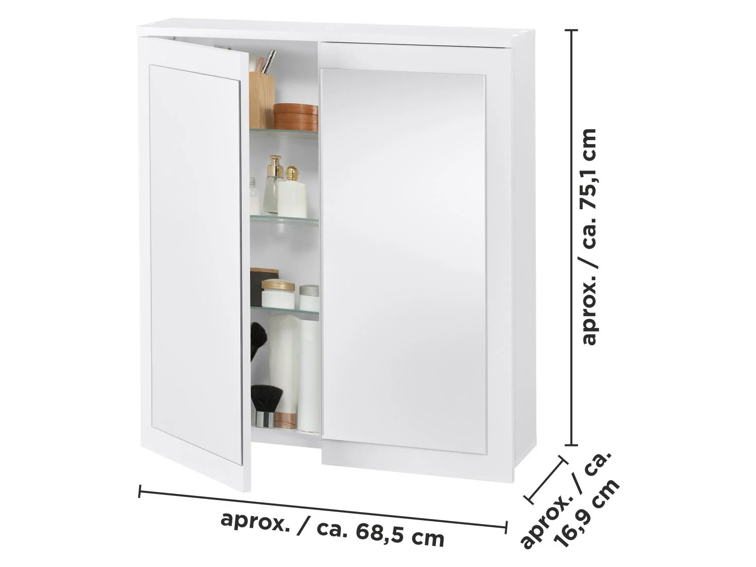 LIVARNO Armoire de toilette miroir Basel, 68,5 x 75,1 x 16,9 cm, blanche