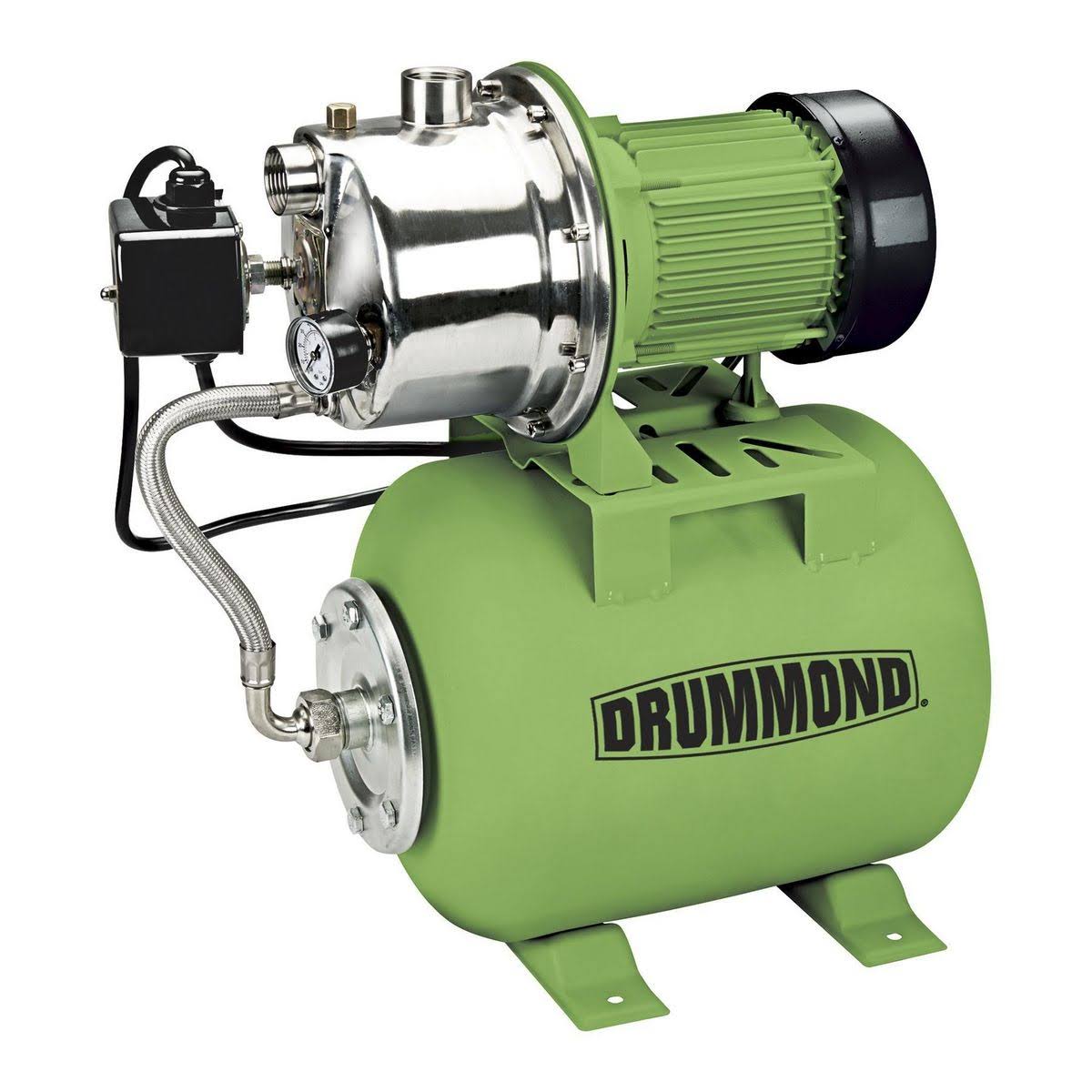 Drummond 1 HP Stainless Steel Shallow Well Pump and Tank with Pressure Control Switch - 950 GPH 63407