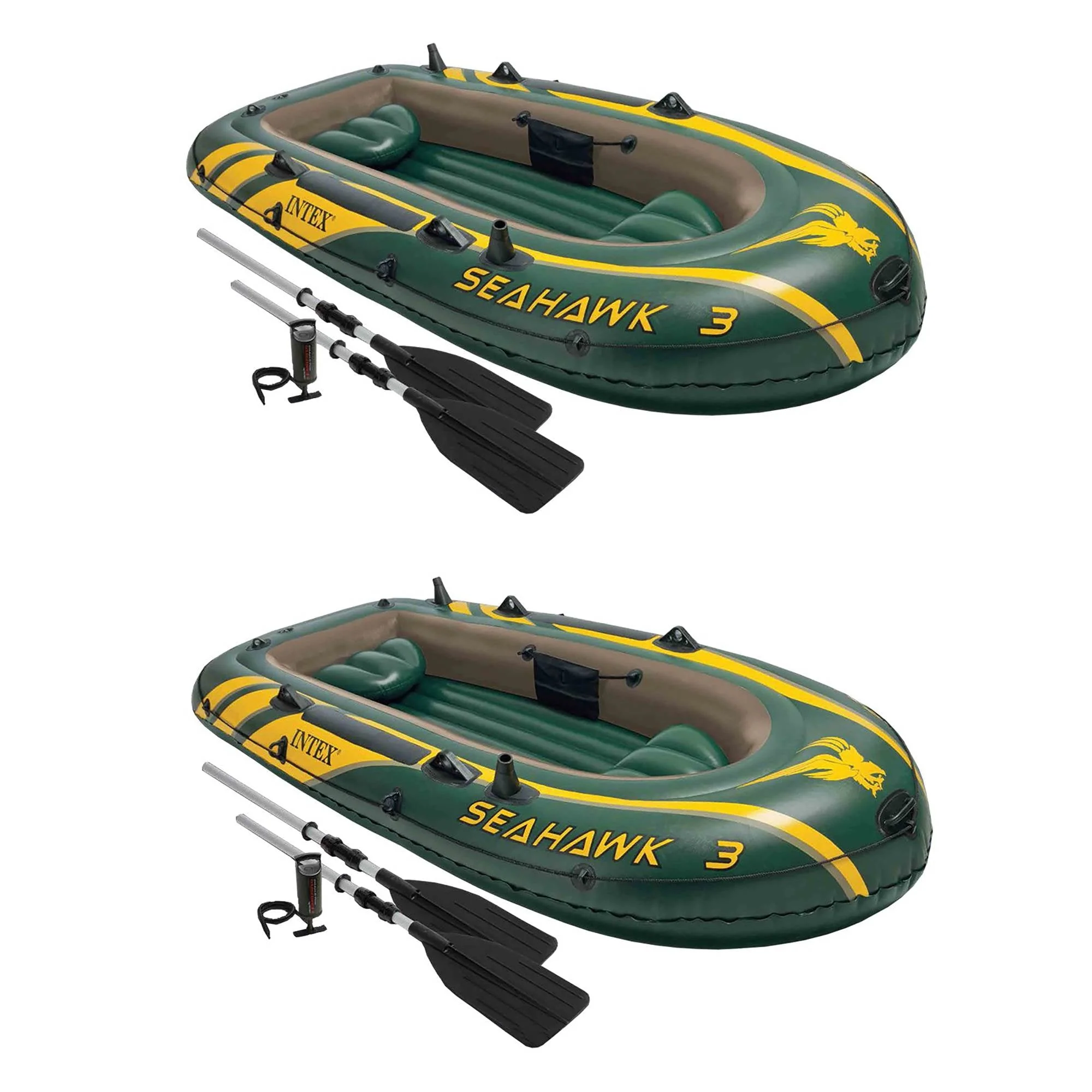 Seahawk 3 Person Inflatable Boat Set with Aluminum Oars Pump (2 Pack)