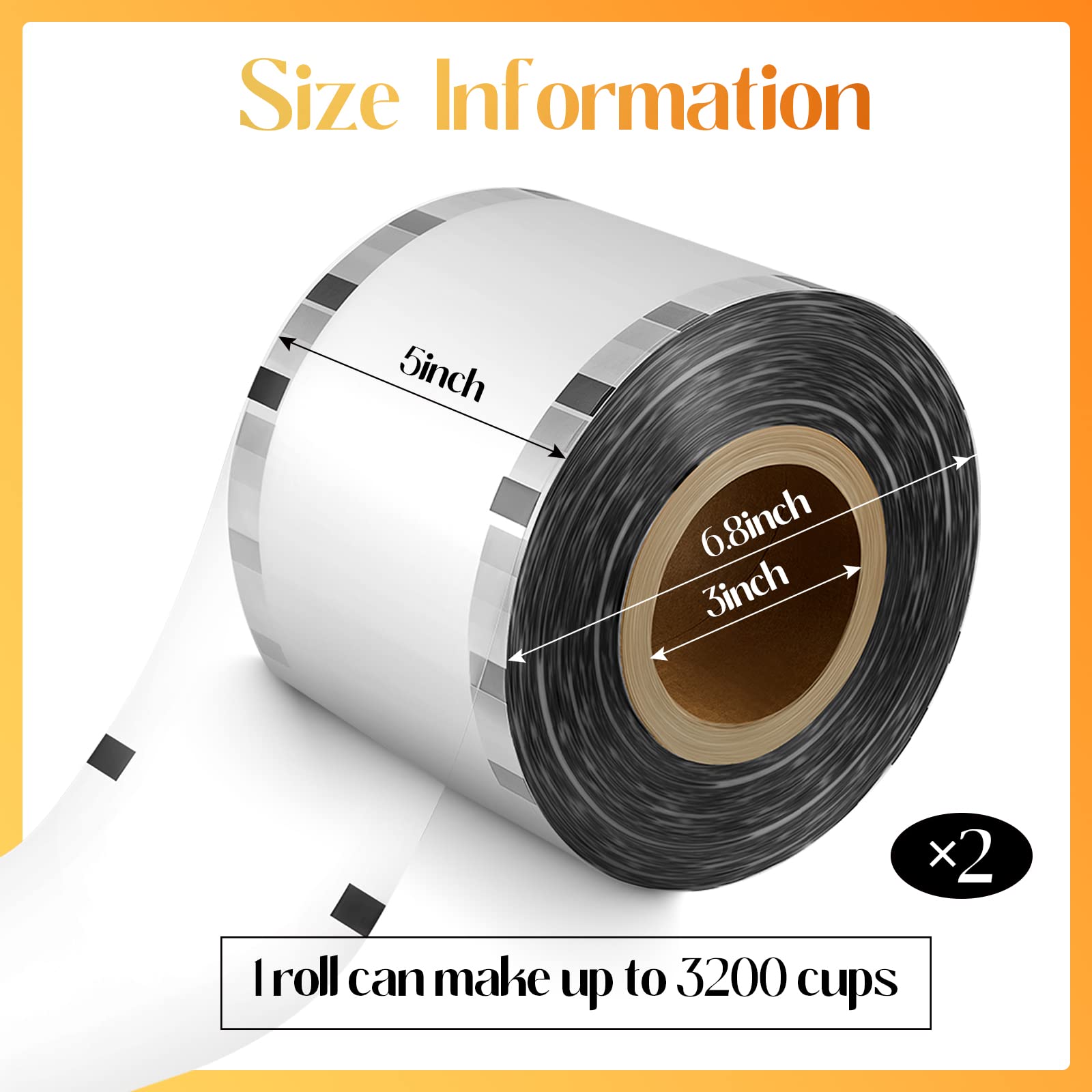 2 Rolls Cup Sealing Film Clear 1 Roll 3000pcs for Cup Sealing Machine 90-105 mm Seals Bubble Milk Coffee Juice Soda for 16oz PP Plastic Cups