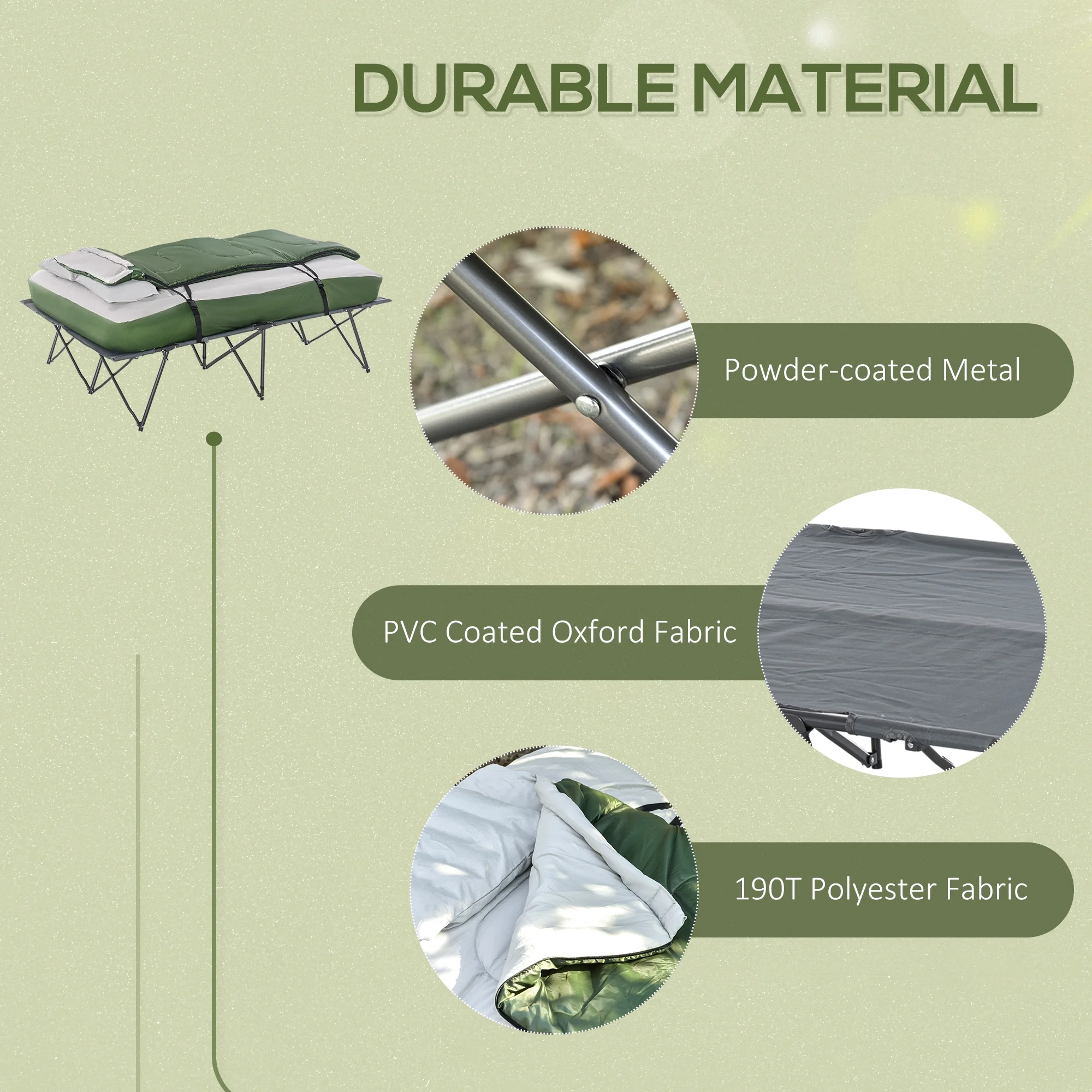 2-Person Folding Camping Cot Portable Outdoor Bed Set with Sleeping Bag, Inflatable Air Mattress, Comfort Pillows and Carry Bag, Soft and Comfortable for Outdoor Travel Camp Beach Vacation - Image 3