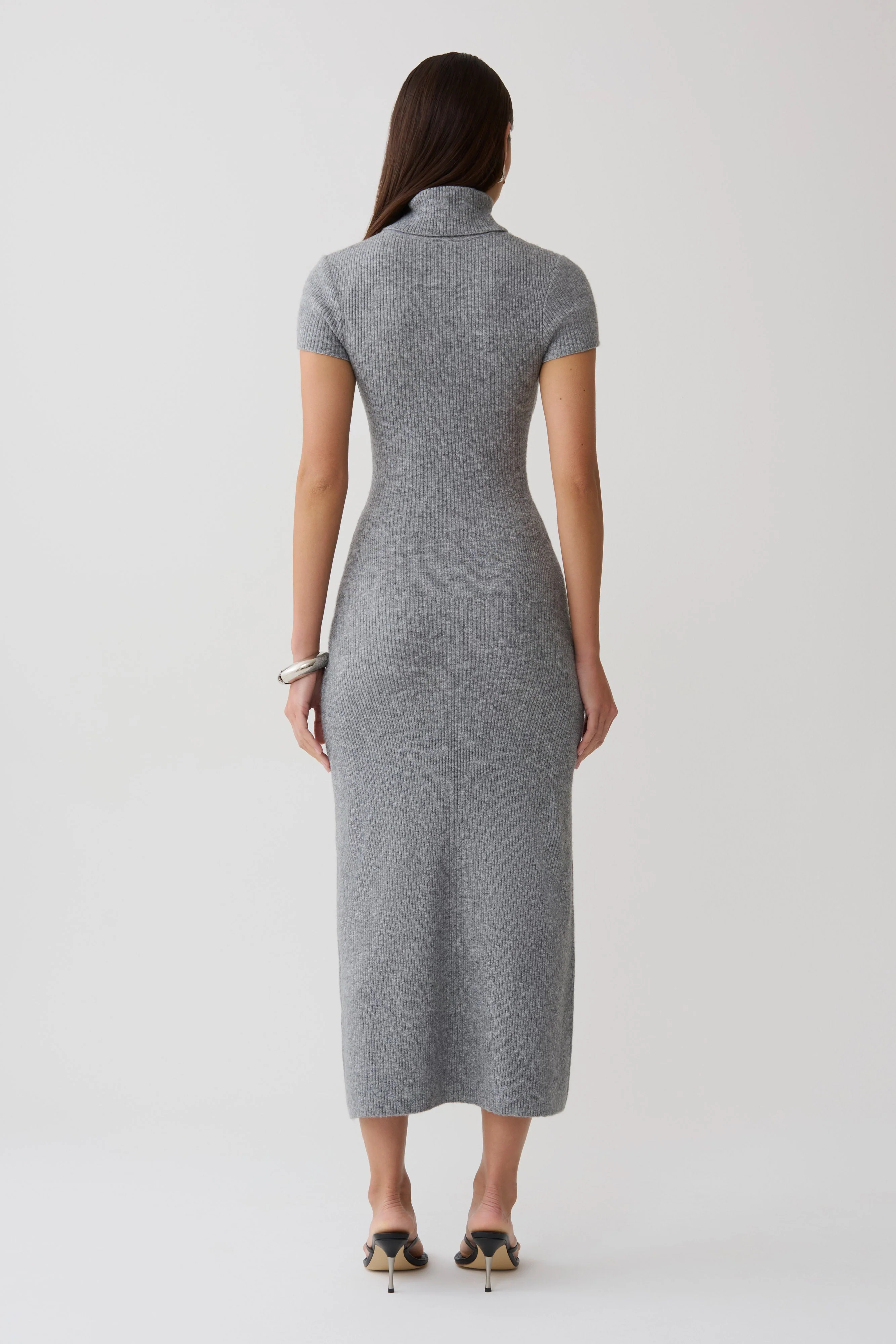 Goldie High Neck Knit Midi Dress - Grey Marle