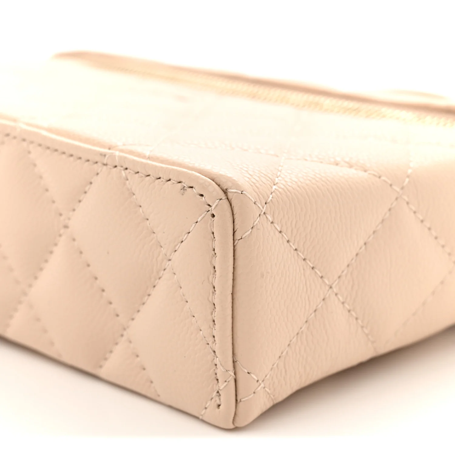 Caviar Quilted Top Handle Slim Vanity With Chain Beige