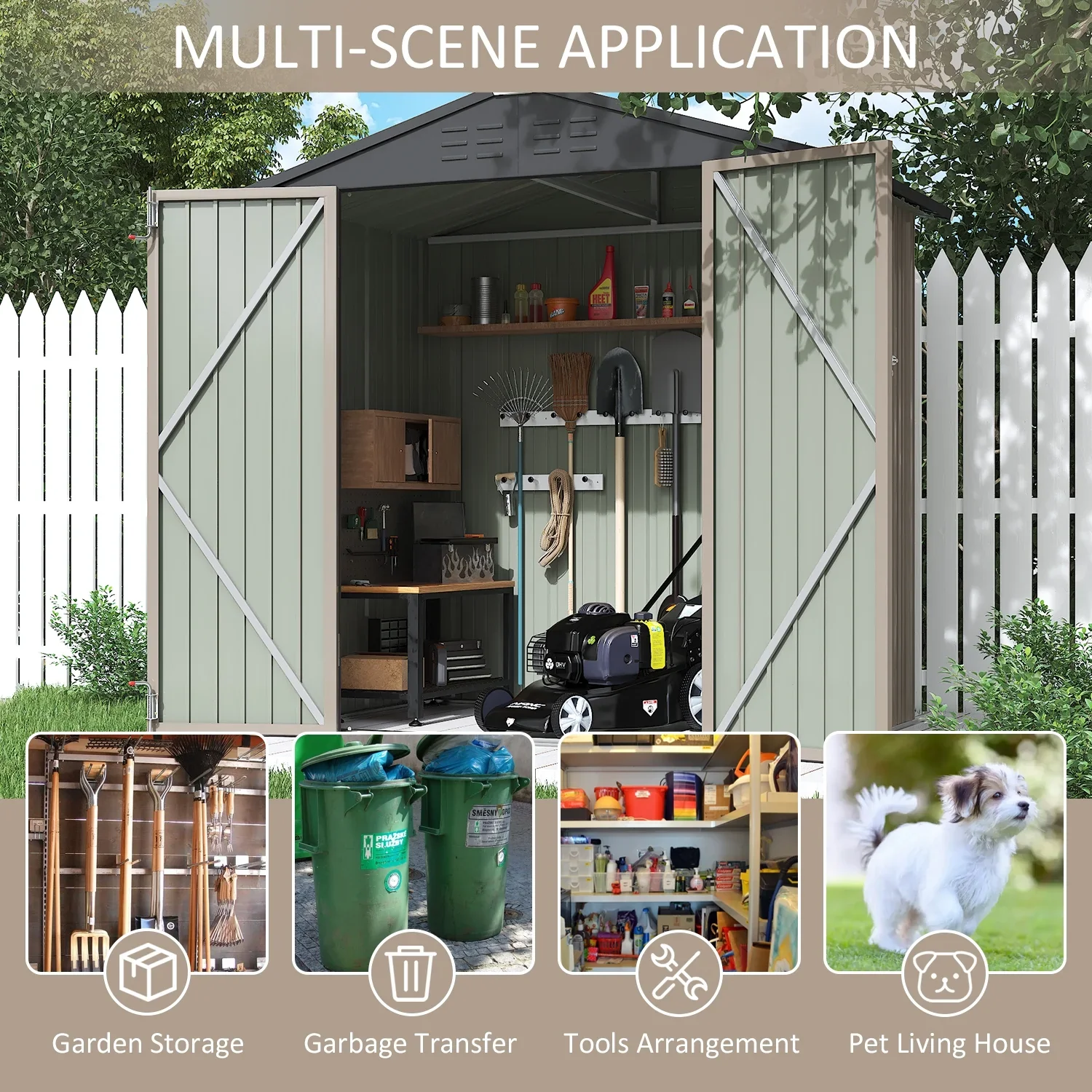 LACOO 4' x 6' Outdoor Storage Metal Shed for Tool Storage, Outdoor House for Backyard & Garden,Brown