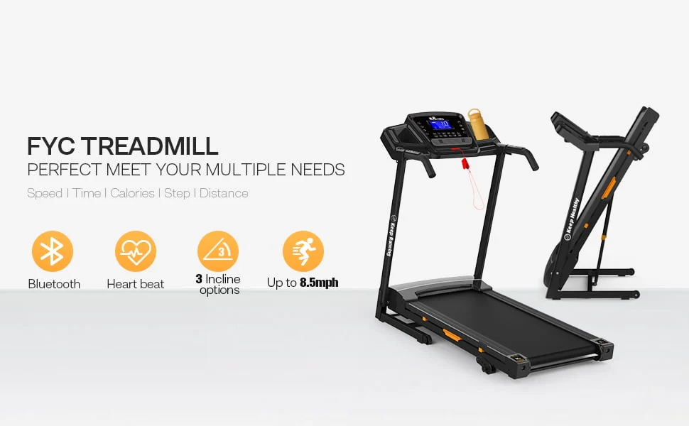 Folding Treadmill for Home with Incline 3 5HP 330lb Weight Capacity Portable Electric Treadmill with Bluetooth, 12 Preset Programs Exercise Running Machine Easy Assembly Orange Image 8