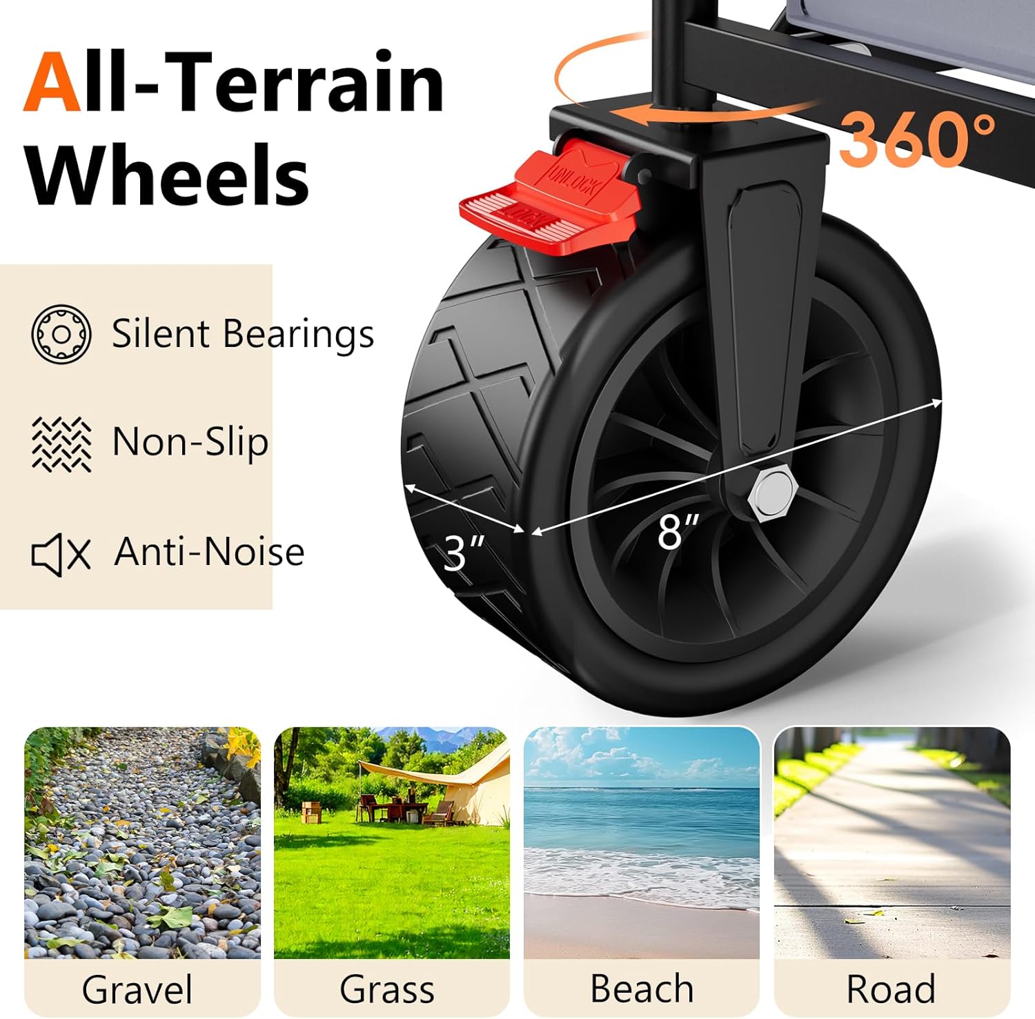 3 in 1 Collapsible Wagon with 300lbs Weight Capacity, 150L Heavy Duty Utility Cart with Removable Canopy, with Large All-Terrain Beach Wheels & Drink Holders, Gray