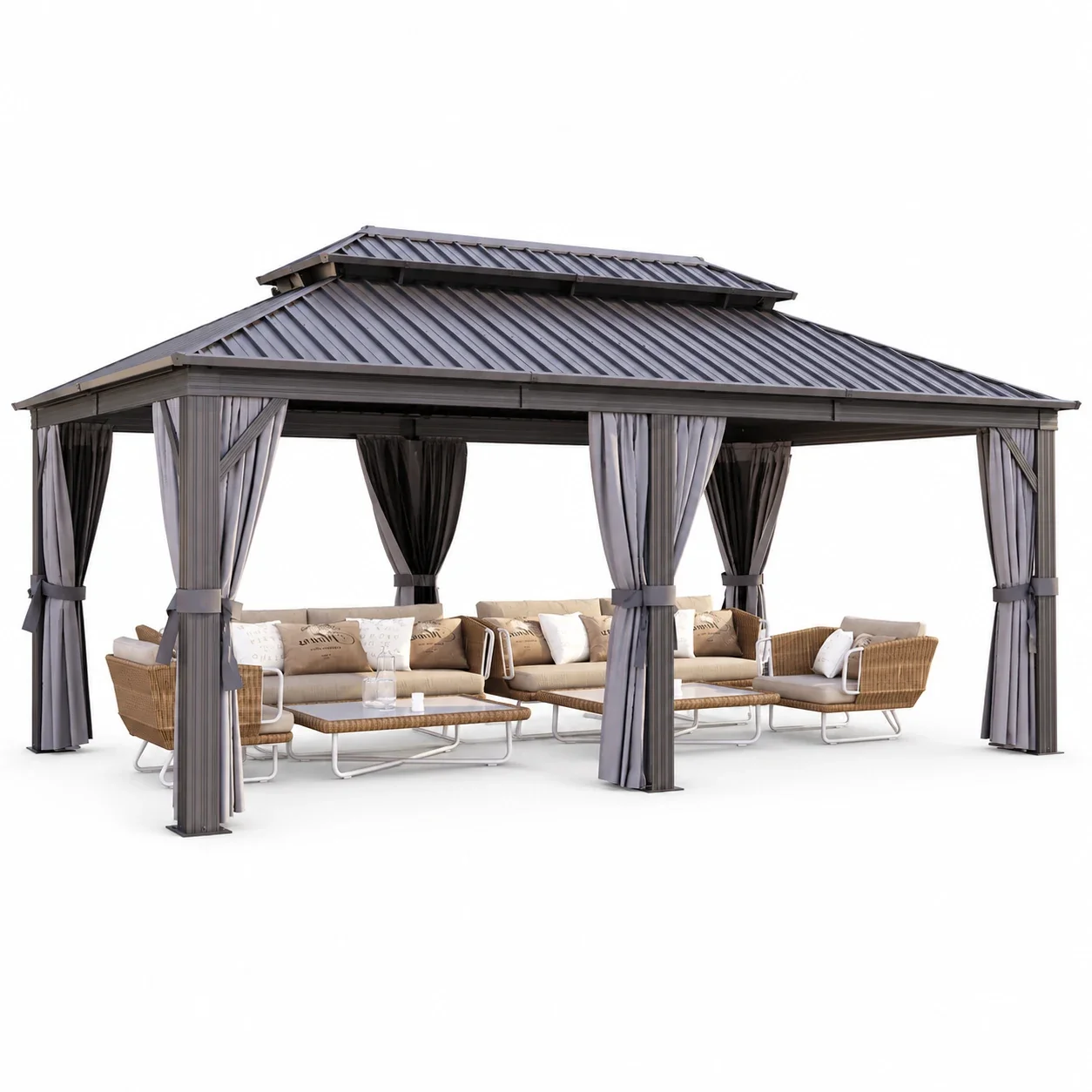 Clouddwell 12' x 20' Gazebo for Patio, Gazebo Pergola with Sloped Roof, Large Wall-Mounted Heavy Duty Awnings, for Deck, Patio and Backyard,Grey