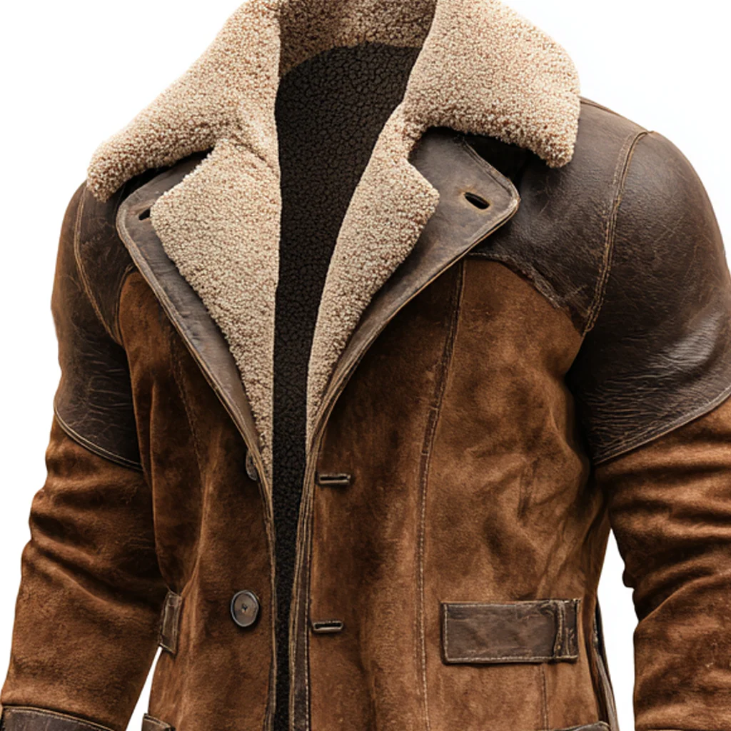 Manteau Vintage en Cuir Marron avec Fourrure de Claude