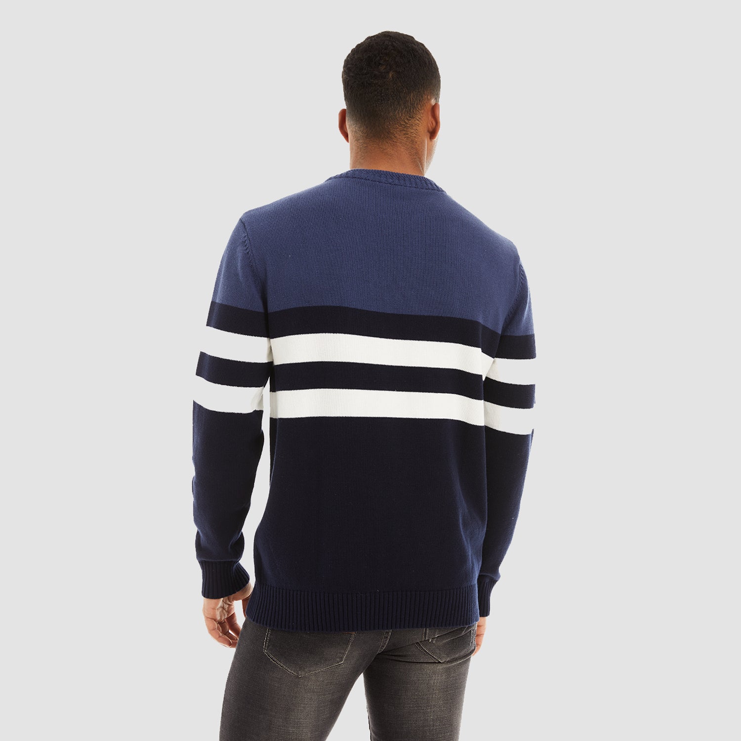 Pull ras du cou pour homme, doux et thermique, en maille, à rayures colorées