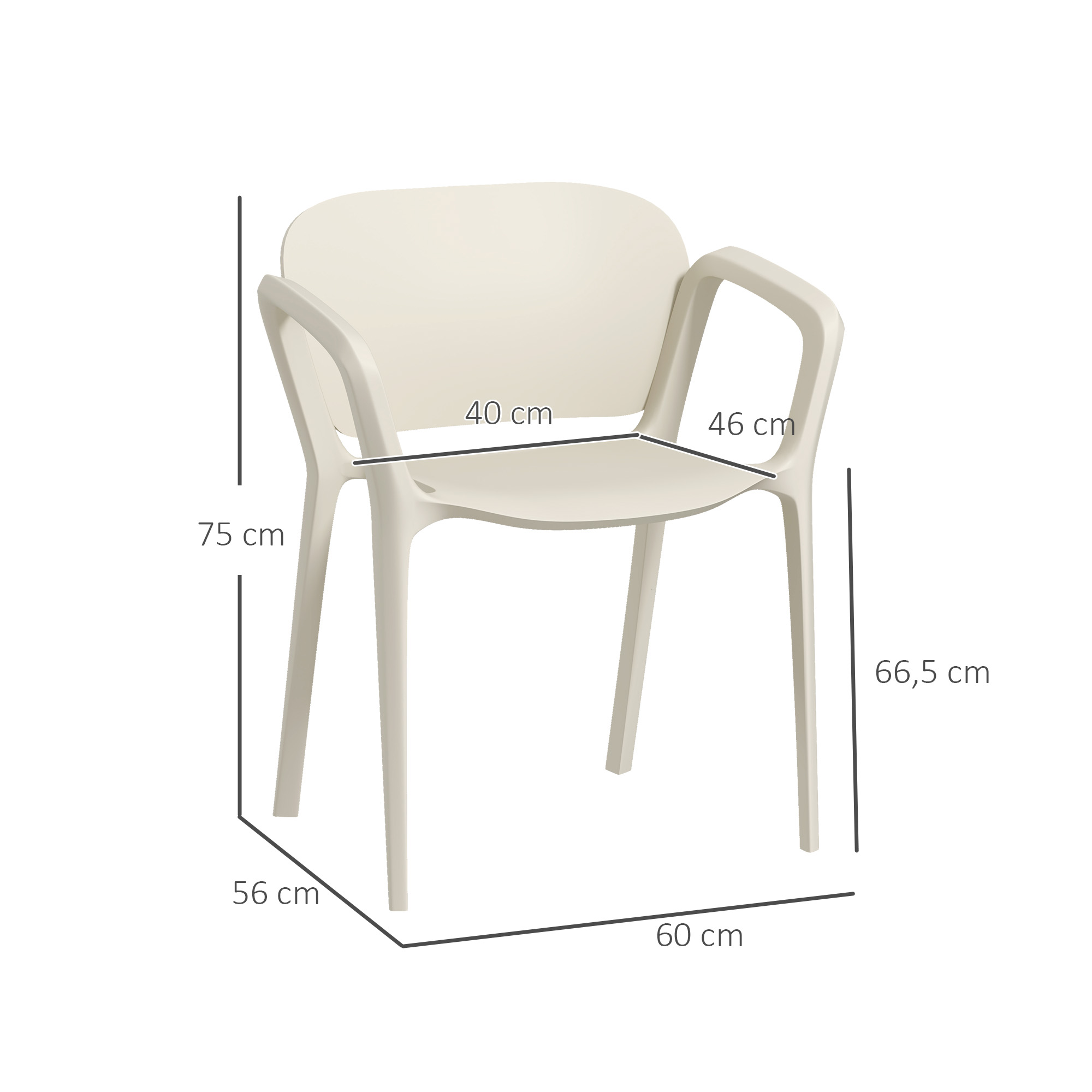 Outsunny Set van 4 Weerbestendige Tuinstoelen uit Kunststof, Stapelstoel met Arm- en Rugleuning tot 120 kg Belastbaar