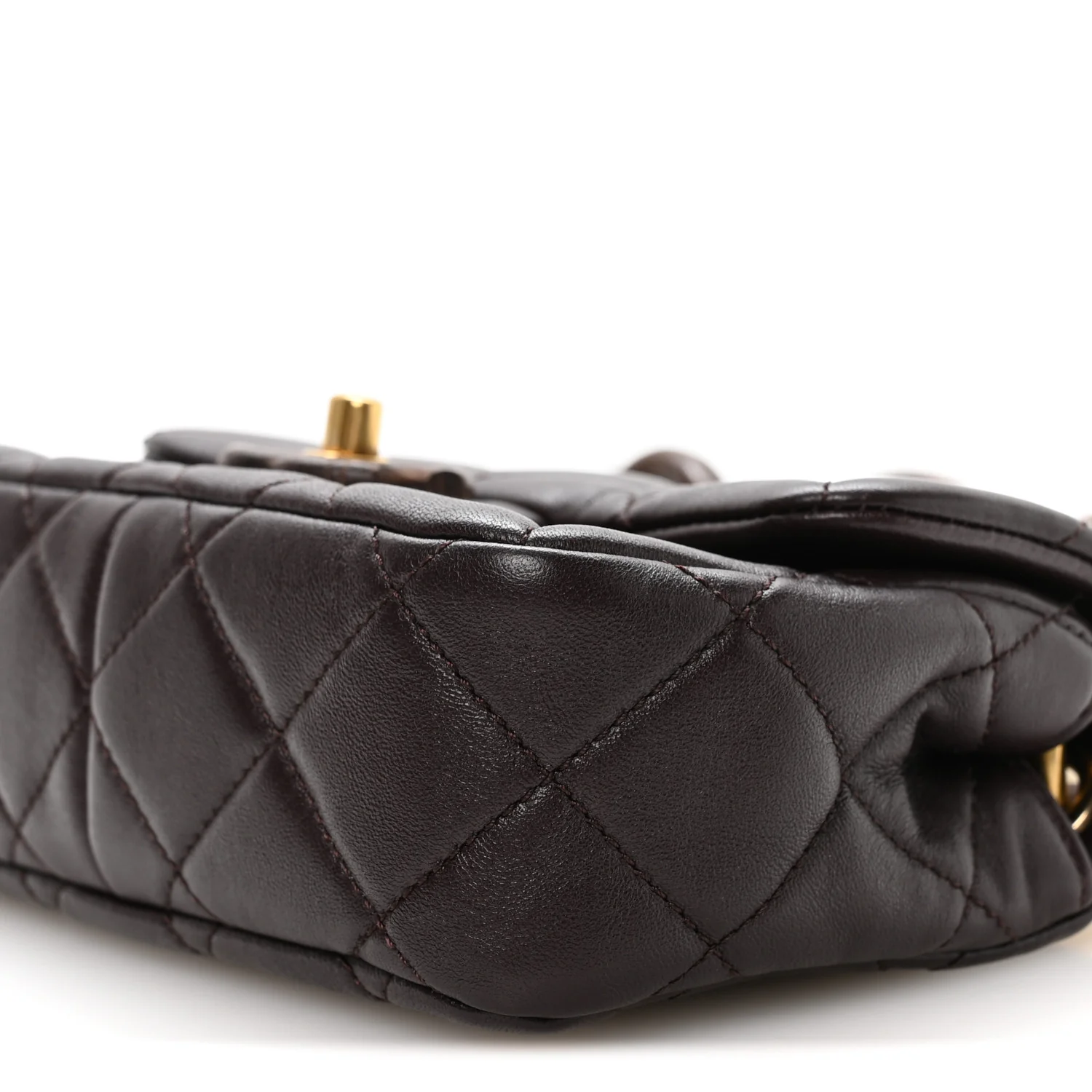 Lambskin Wenge Quilted Mini Fashion Wood Square Flap Dark Purple