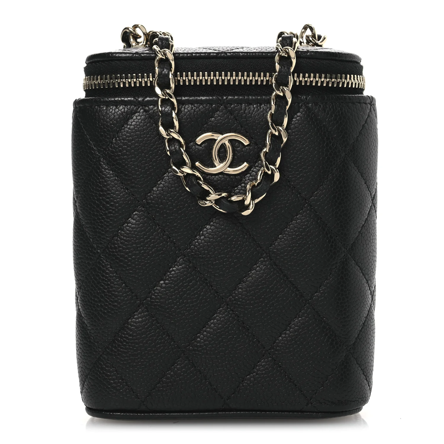 Caviar Quilted Small Vertical Coco Beauty Vanity Case With Chain Black