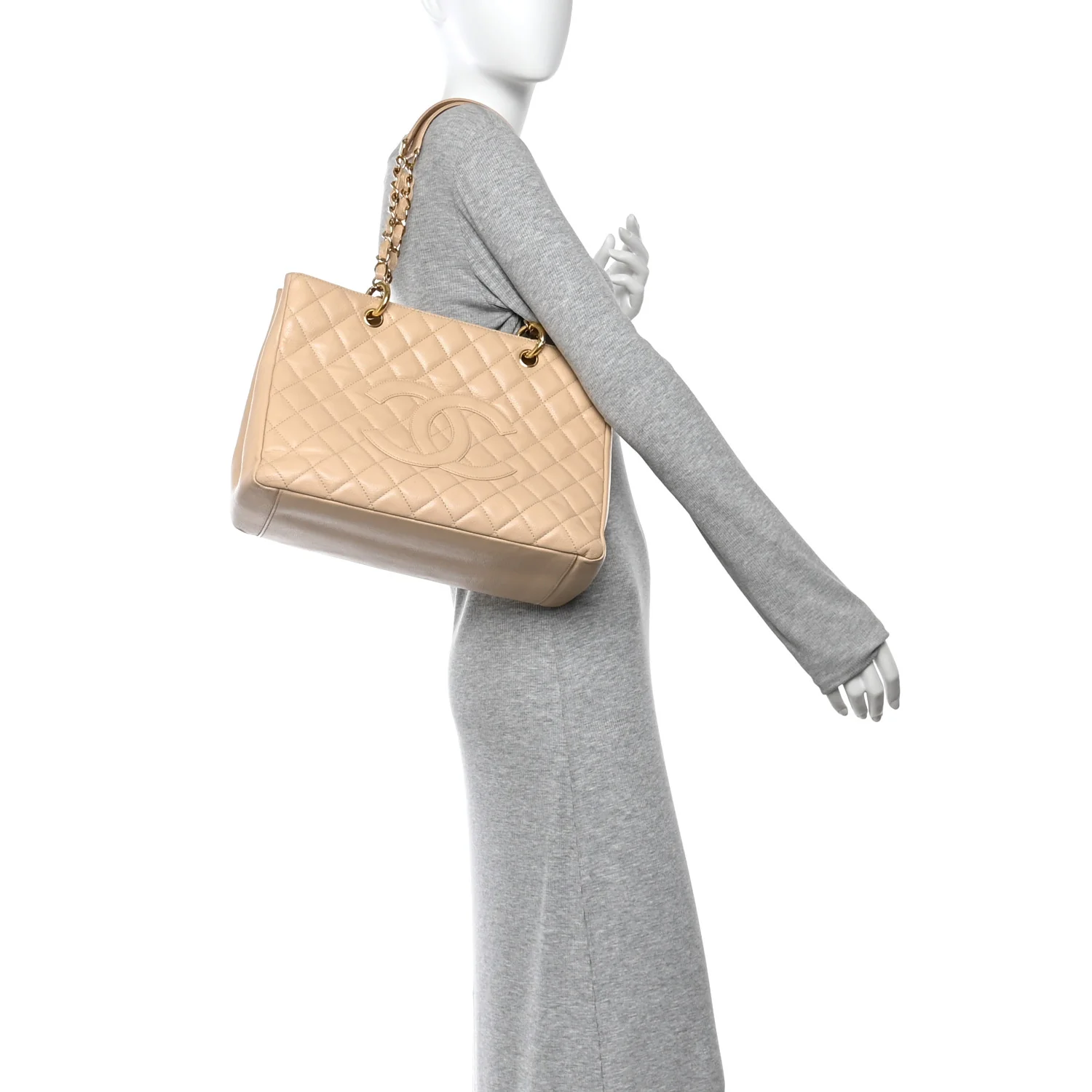 Caviar Quilted Grand Shopping Tote GST Beige Clair