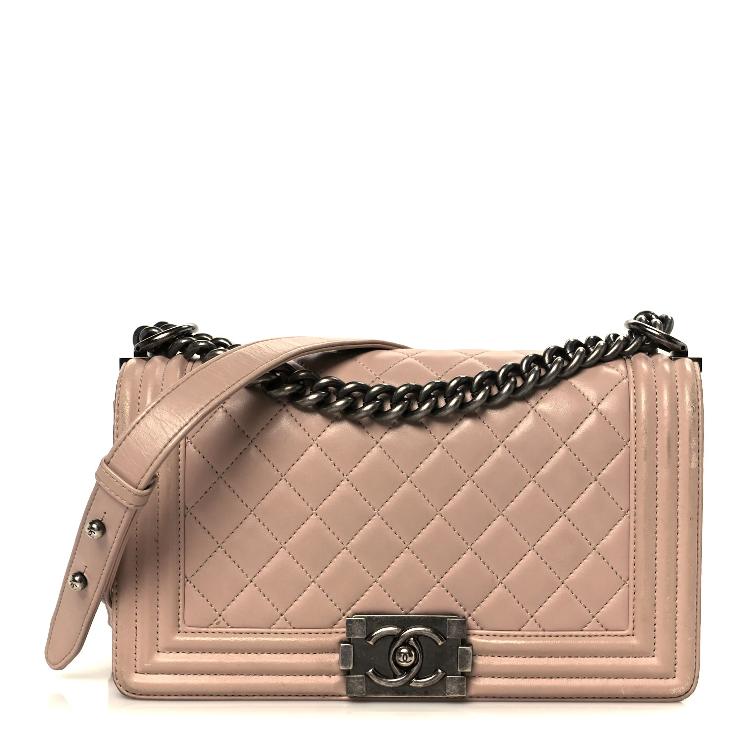 Lambskin Quilted Medium Boy Flap Light Pink