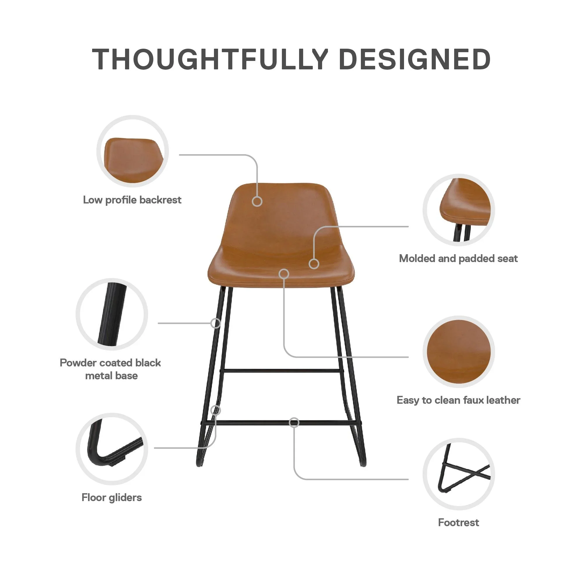 Better Homes & Gardens Scoop Counter Stool, Camel Faux Leather