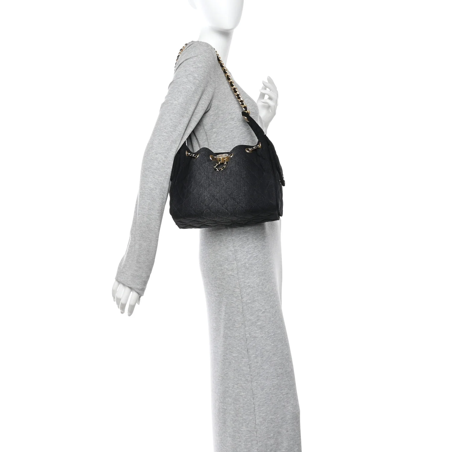 Washed Denim Quilted Small Chanel 25 Handbag Black