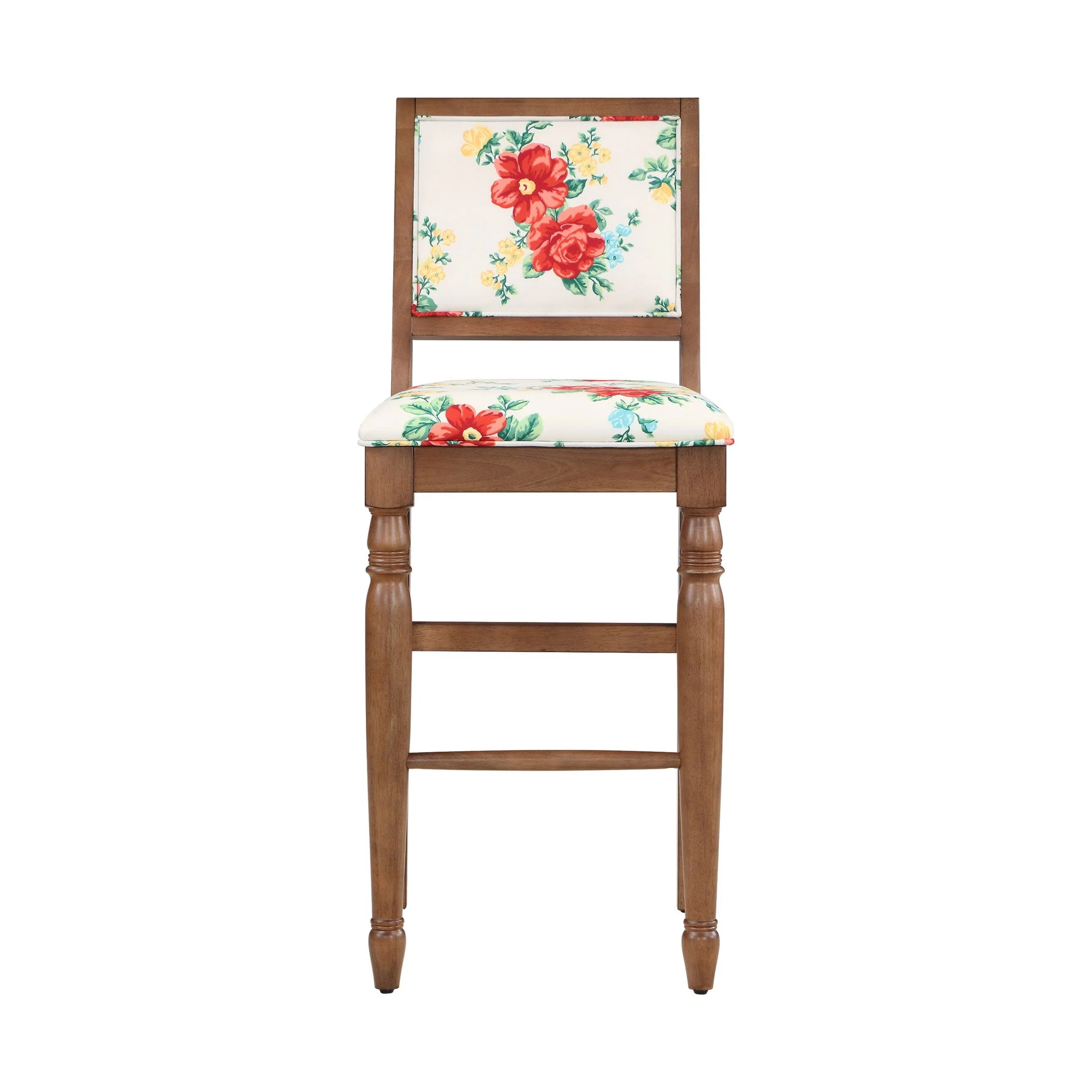 Vintage Floral Bar Stools Made With Solid Wood Frame, Set of 2 - Image 5