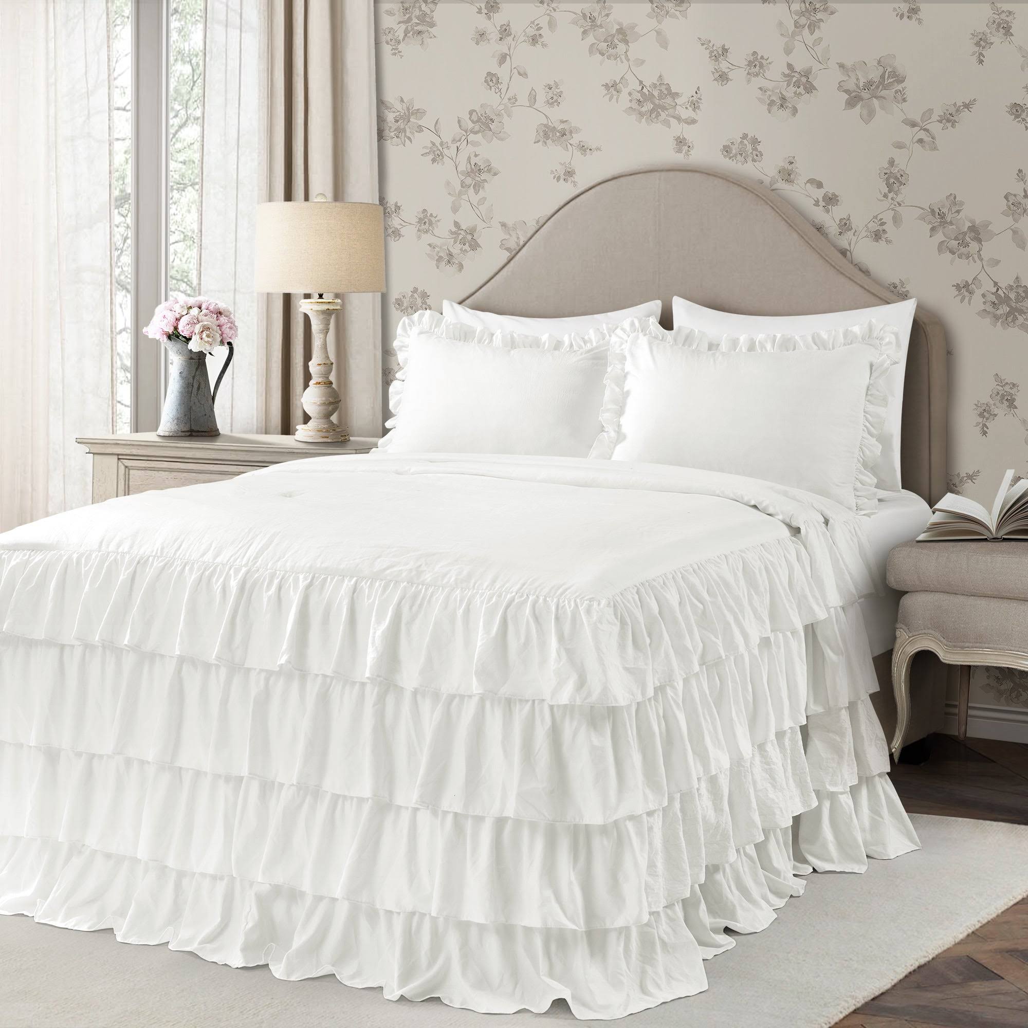 Lush Decor Allison Ruffle Skirt Bedspread White 3PC Set Full