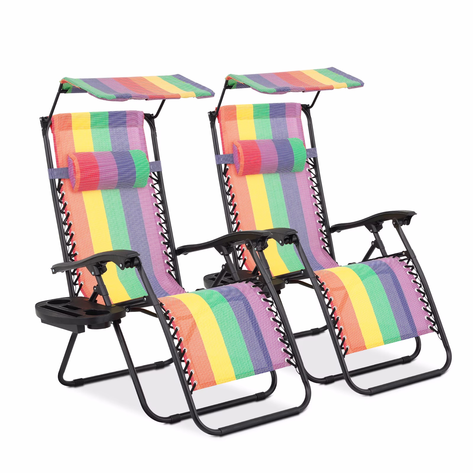 Zero Gravity Chairs Set of 2, Folding Outdoor Patio Beach Recliner with Canopy Shade Headrest, Black(Black) - Image 9