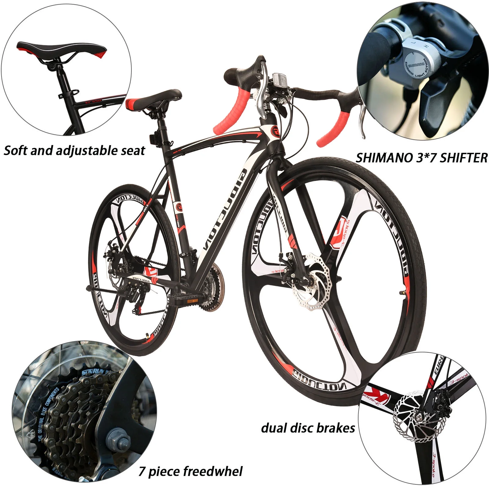 Eurobike XC550 Road Bike 21 Speed 700C Wheels Racing Bike for Men 54cm Adult Commuter Bicycle 3 Spoke Wheels Black