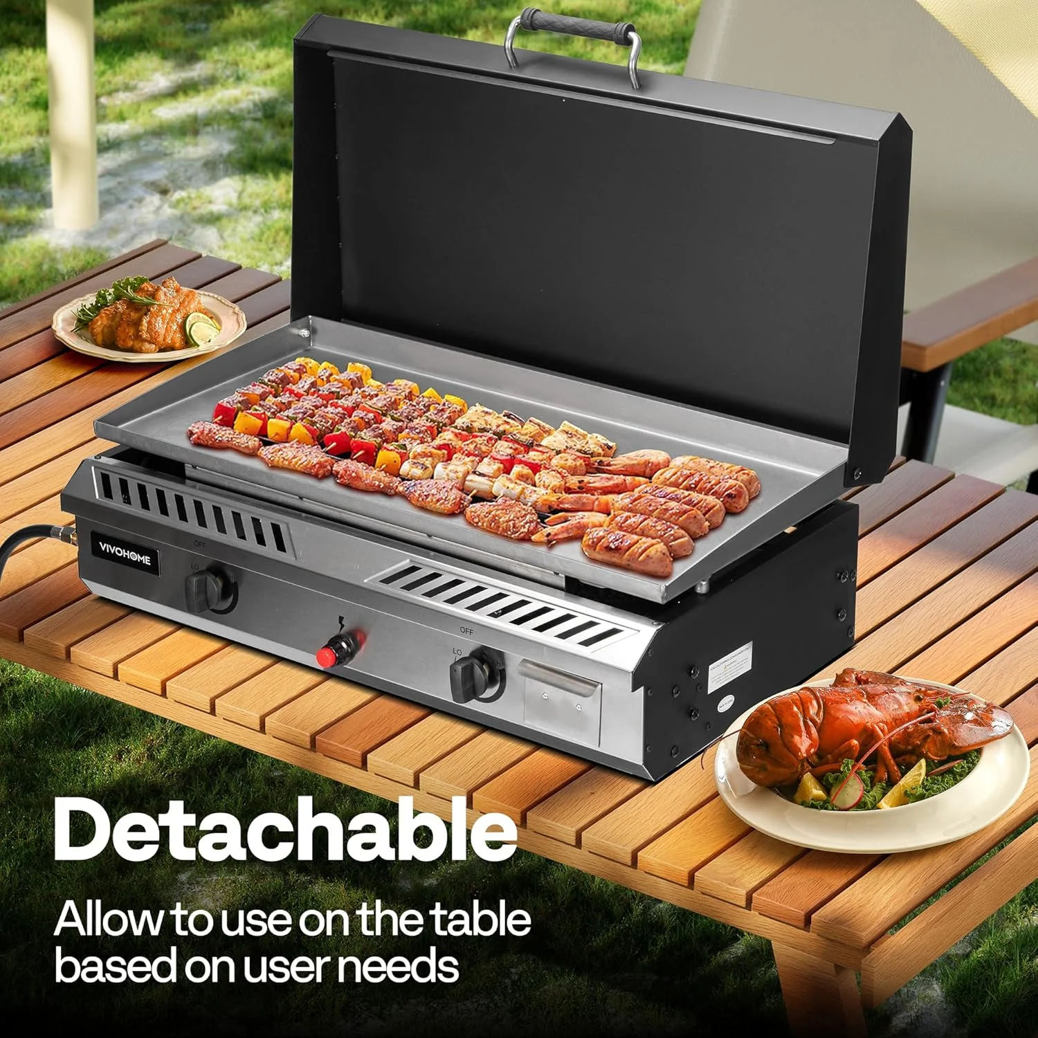 SPECSTAR 2 Burner Outdoor Propane Griddle Station for Camping, 30,000 BTU with 2 Side-shelf and Hard Cover