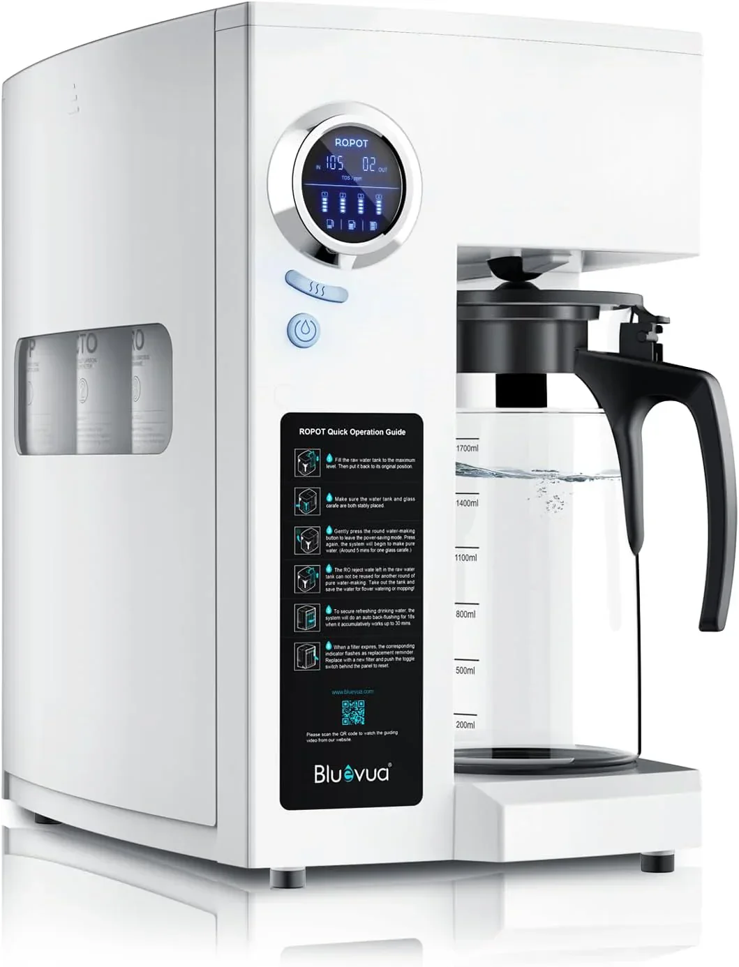 Système d'osmose inverse Bluevua RO100ROPOT-UV, purificateur d'eau de comptoir à 6 étapes de purification