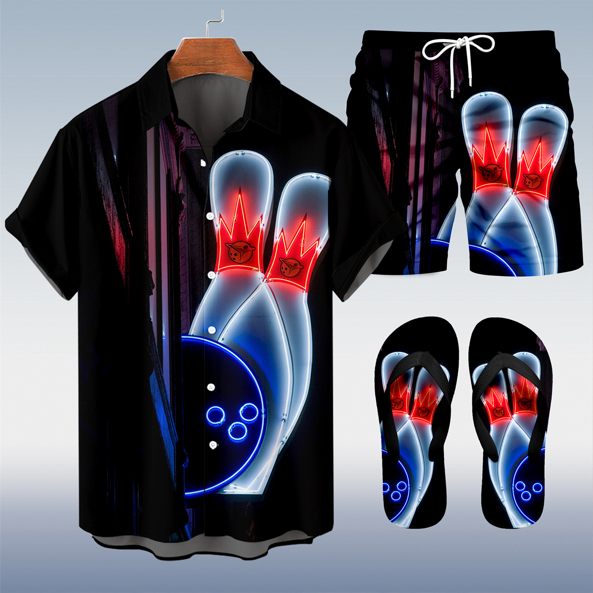 Ensemble trois pièces Suitmens pour homme, chemise à imprimé bowling hawaïen, réf. 046