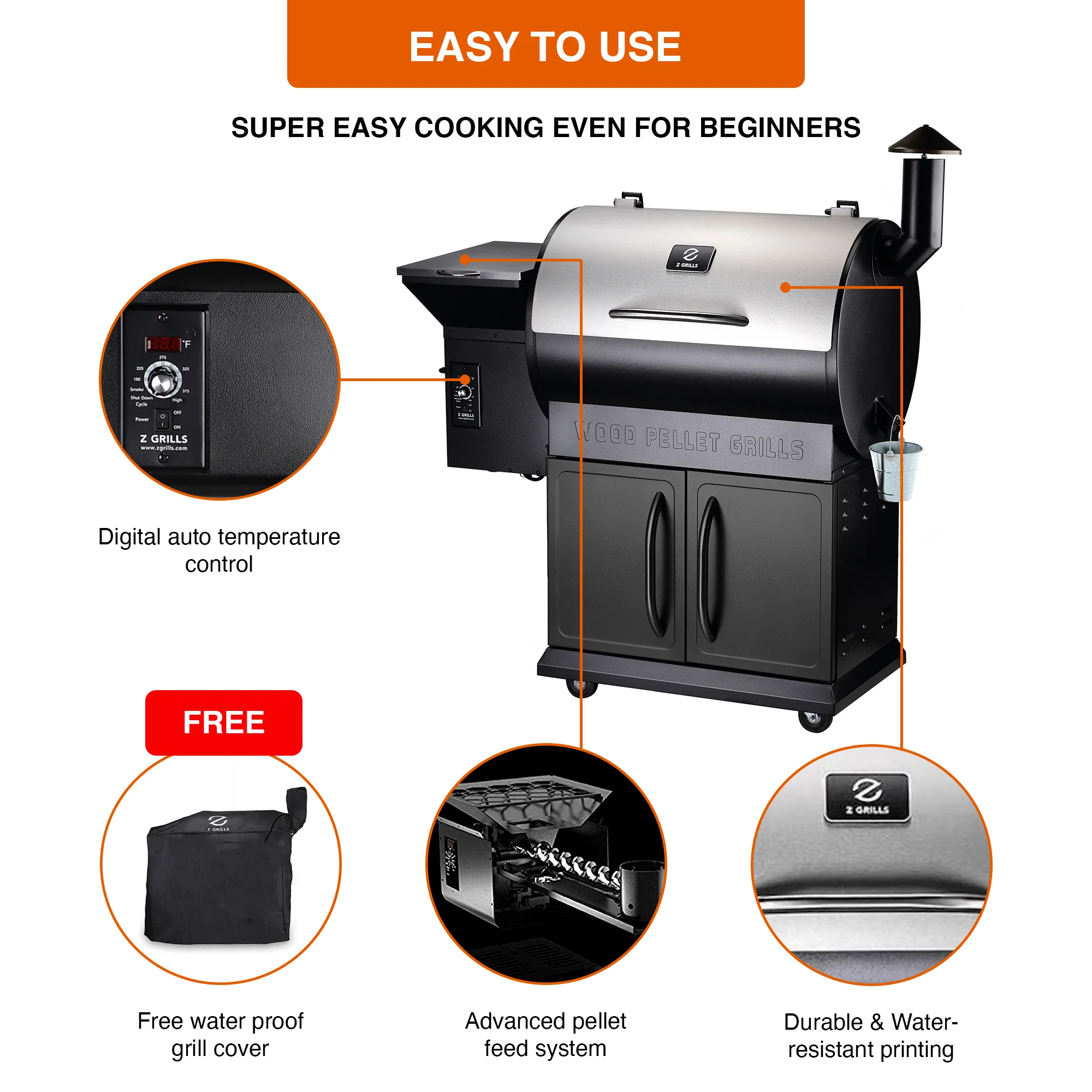 Grills ZPG-700E 697 sq. in. Pellet Grill & Smoker Stainless Steel