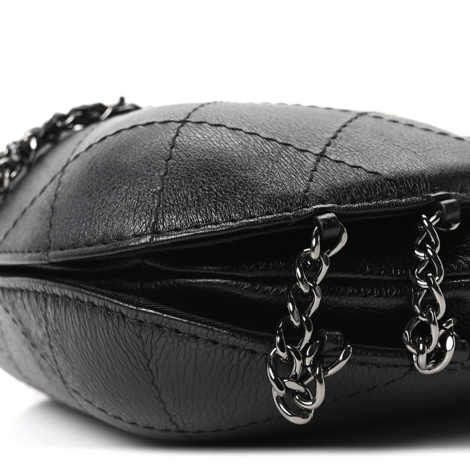 Aged Calfskin Quilted Small Gabrielle Bucket Black